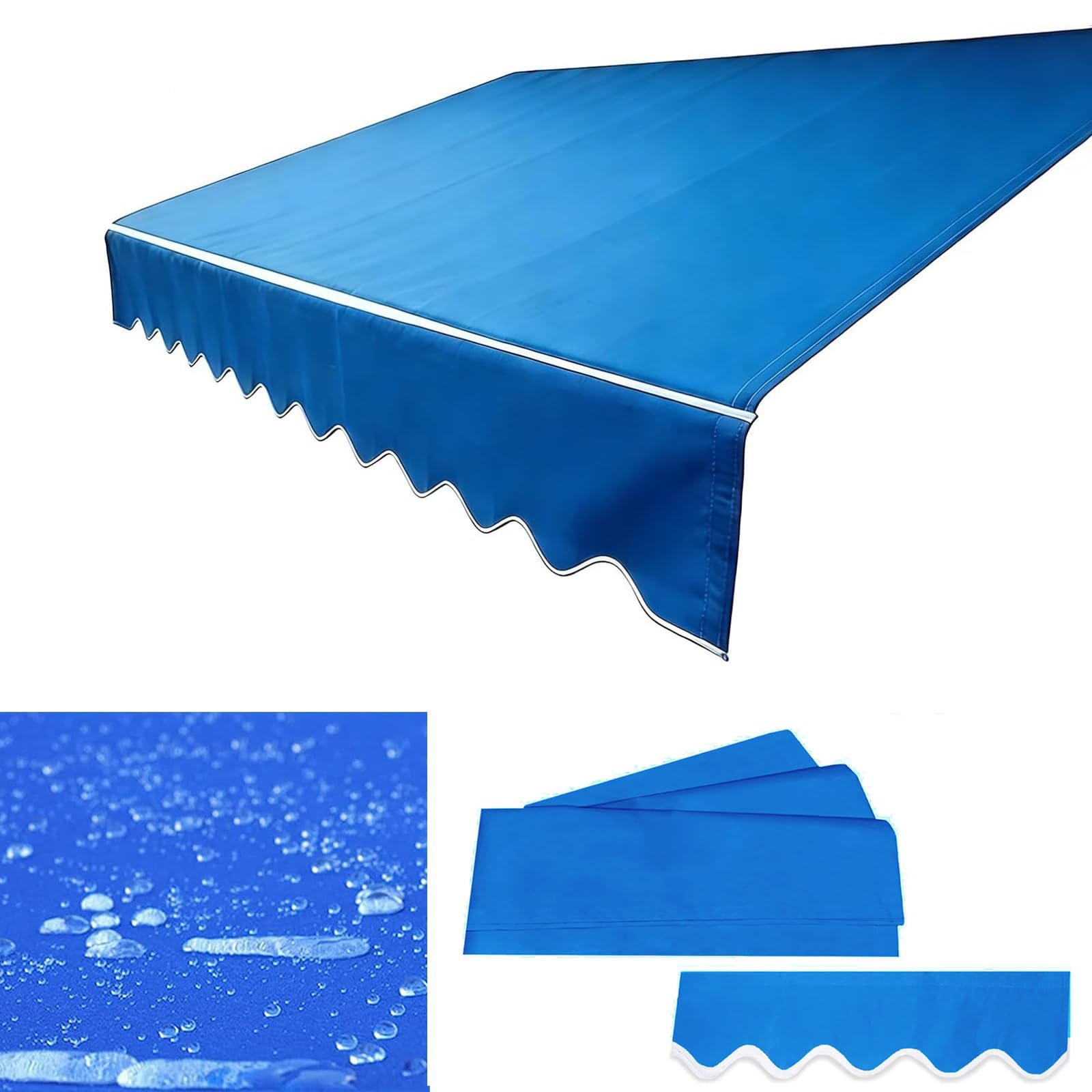 ROFBIHG Awning Replacement Fabric with Front Valance, Retractable Patio Awning Replacement Fabric, Awning Sun Shade Top Cover Replacement Canvas for Backyard Garden Balcony(Blue,4.5x2m(14.7x6.5ft))