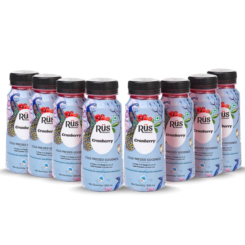 Image of Rus Organic Apple Cranberry Juice | Cranberry & Apple Juice | Natural & Cold-Pressed | Pack of 8 (250ml Each) | Refreshing Sugar Free Drinks | No Preservatives | Rich in Antioxidants