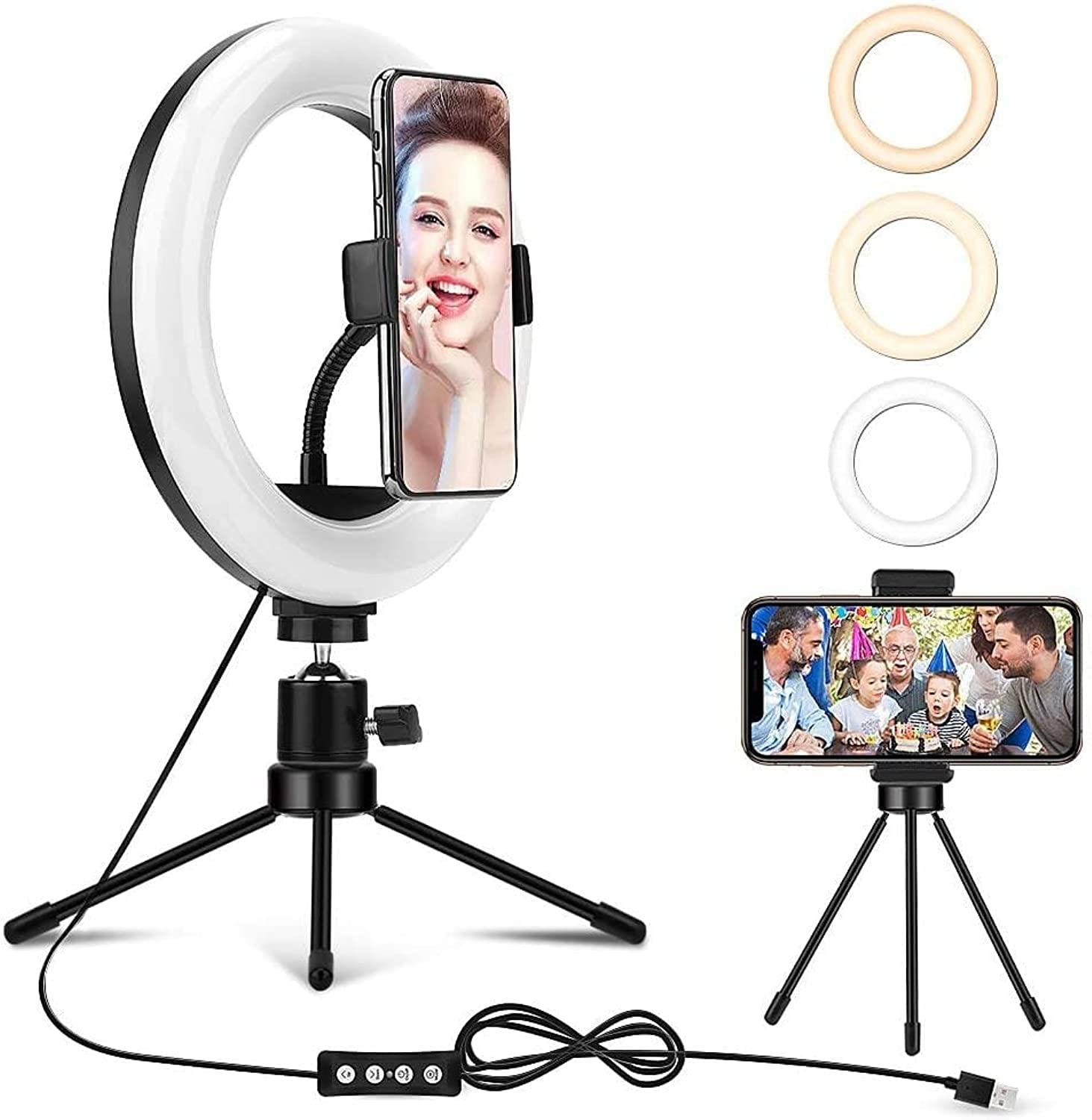 COOLBABYLED Ring Light 8" with Tripod Stand & Phone Holder for Live Streaming & YouTube Video, Dimmable Desk Makeup Ring Light for Photography, Shooting with 3 Light Modes & 10 Brightness Level