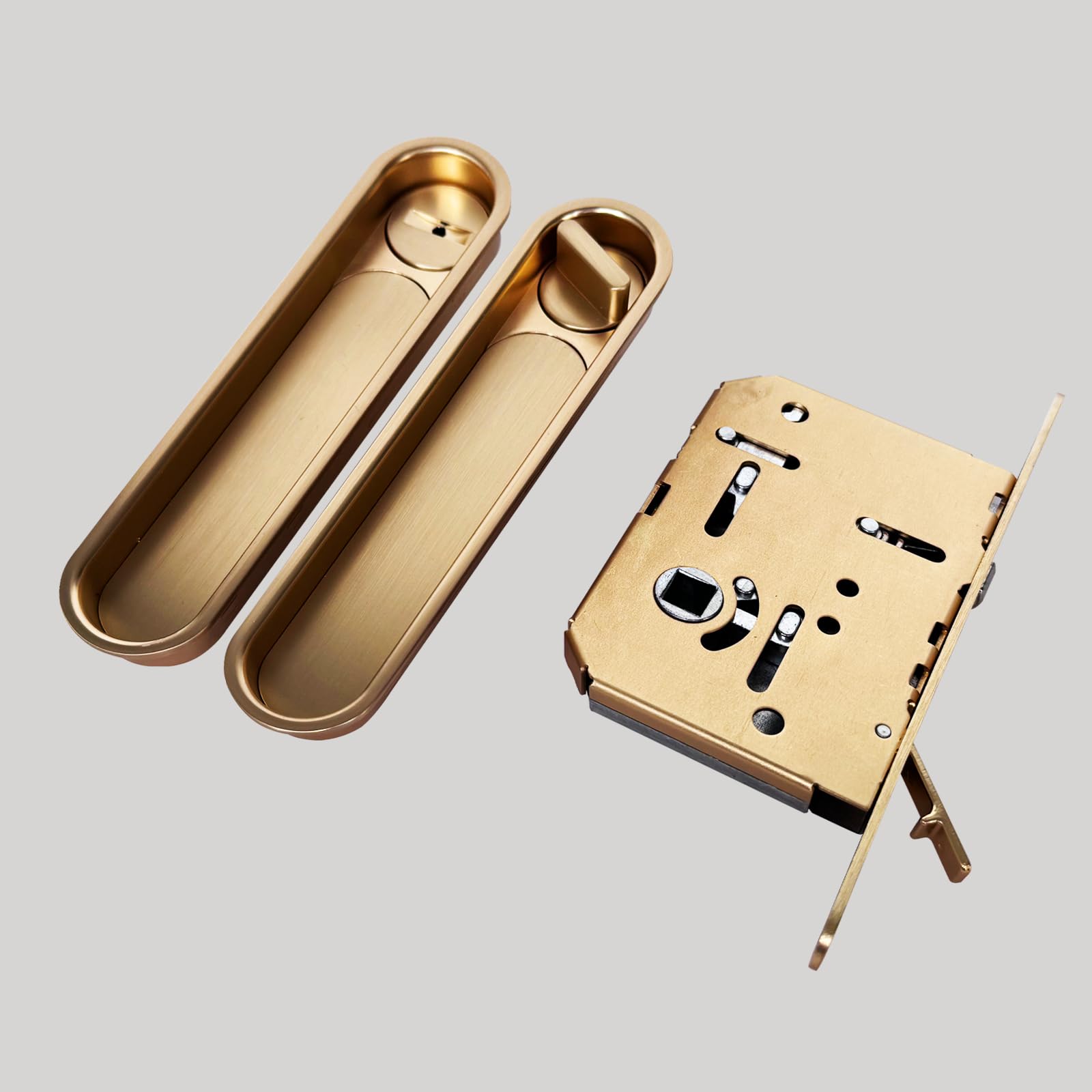 Hoconnie Cerradura de puerta corrediza y tirador de bolsillo empotrado, cerradura invisible para puerta de 154 mm (dorado, para puerta de 35-45 mm)