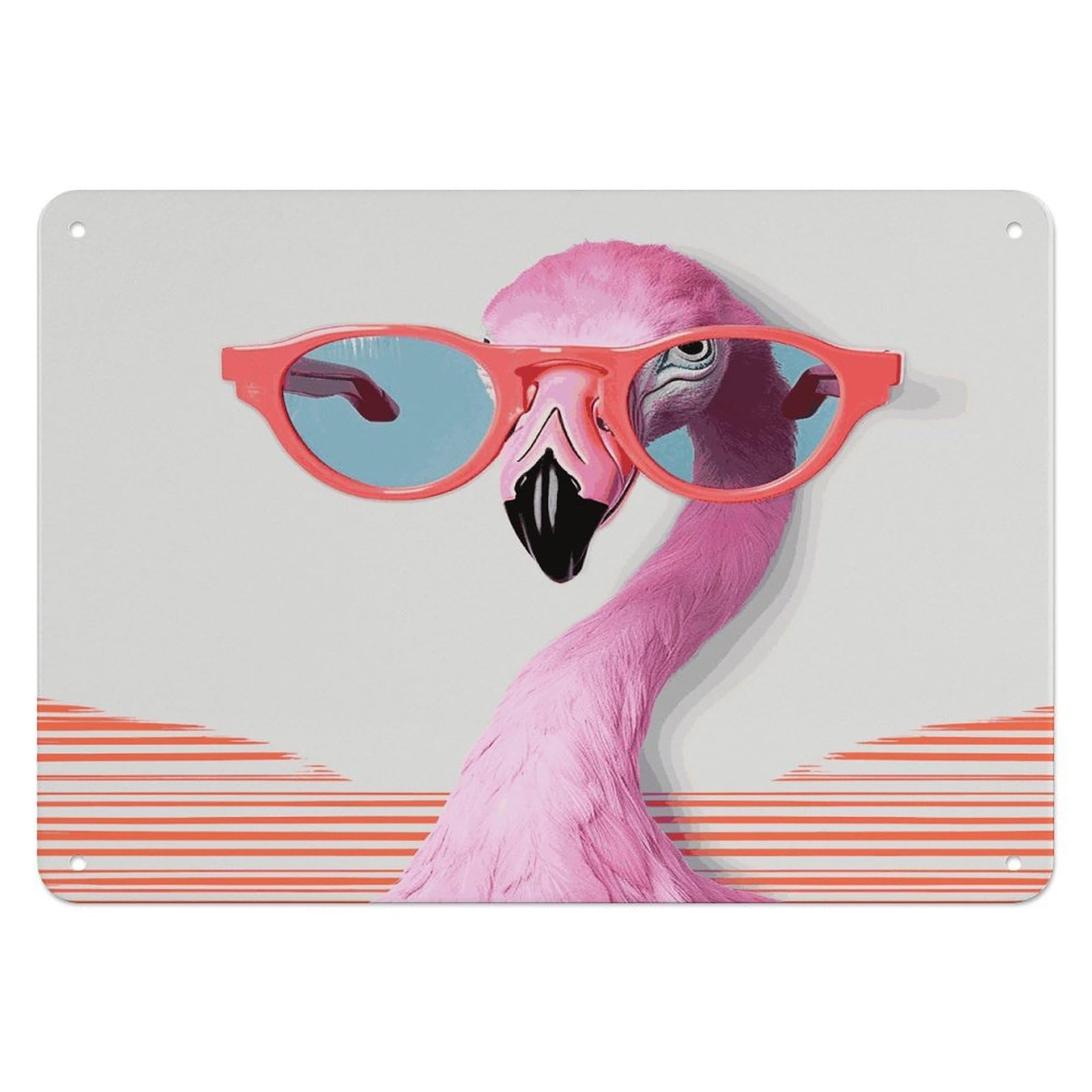 Btcowzrv Style Hello Glasses Flamingo Metal Sign, 5.5" X 7.9" Tin Wall Decor, Wall Art Plaques For Home Wedding Decor Room Living Room Decoration