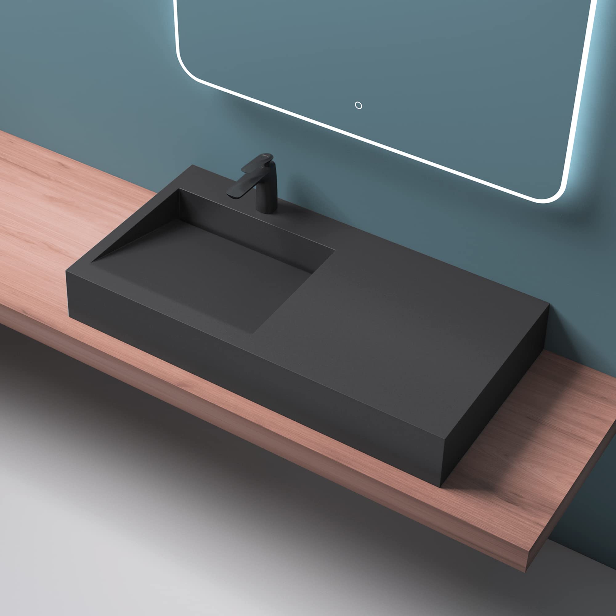 Mai & Mai Lavabo colgante Col11, BTH: 100 x 50 x 13 cm, en antracita mate, mineral fundido, forma rectangular