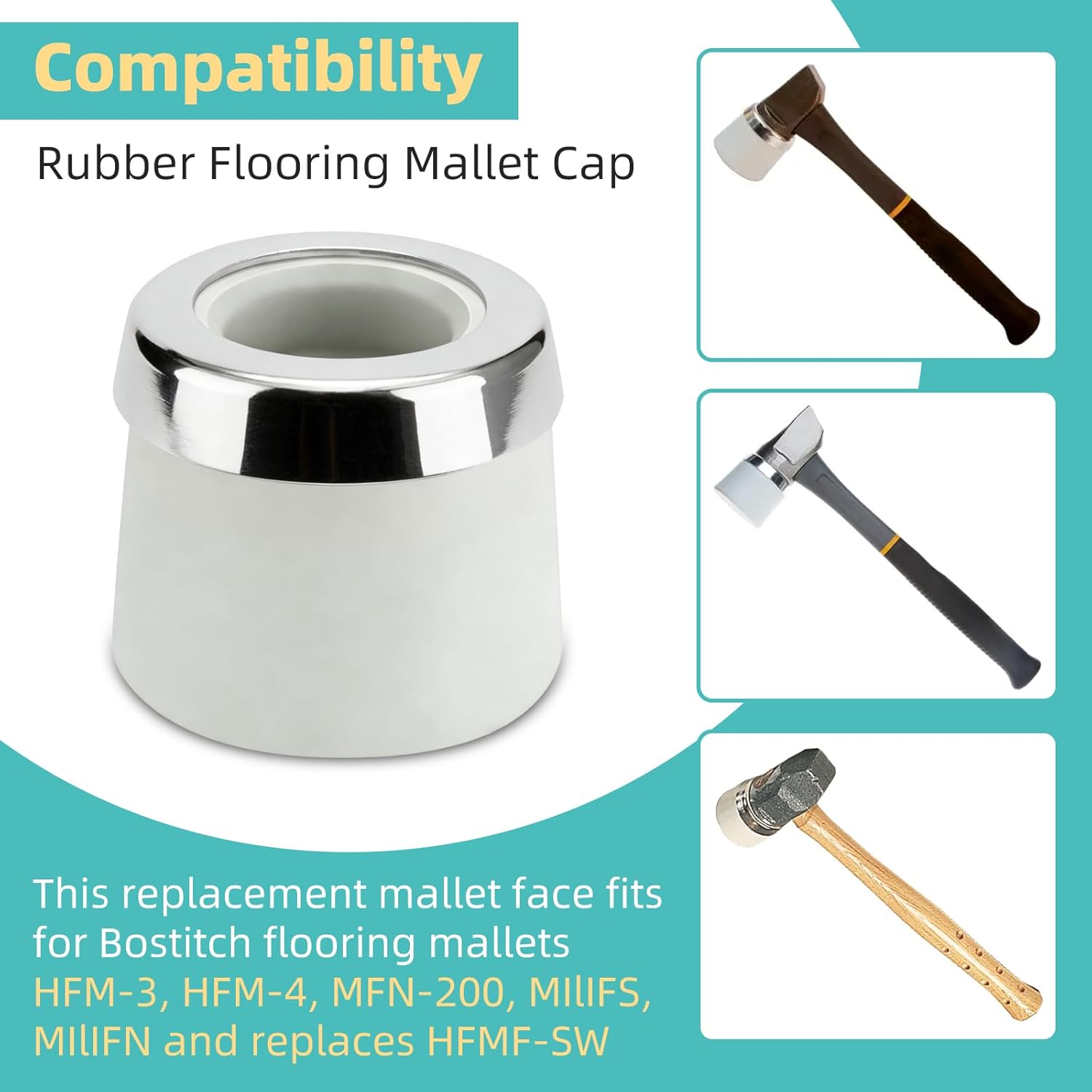 Two Pack Flooring Mallet Face Replacement Rubber Head HFMF‑SW for Bostitch HFM‑3 HFM‑4 MFN‑200 MIlIFS MIlIFN for Unfinished & Pre‑Finished Hardwood Flooring Installation