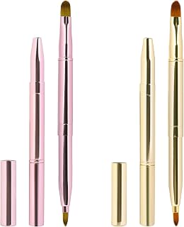 Sliverdew 2 Pack Double-Ended Retractable Lip Brushes with Cap - Precision Lipstick Gloss Applicator for Travel Makeup