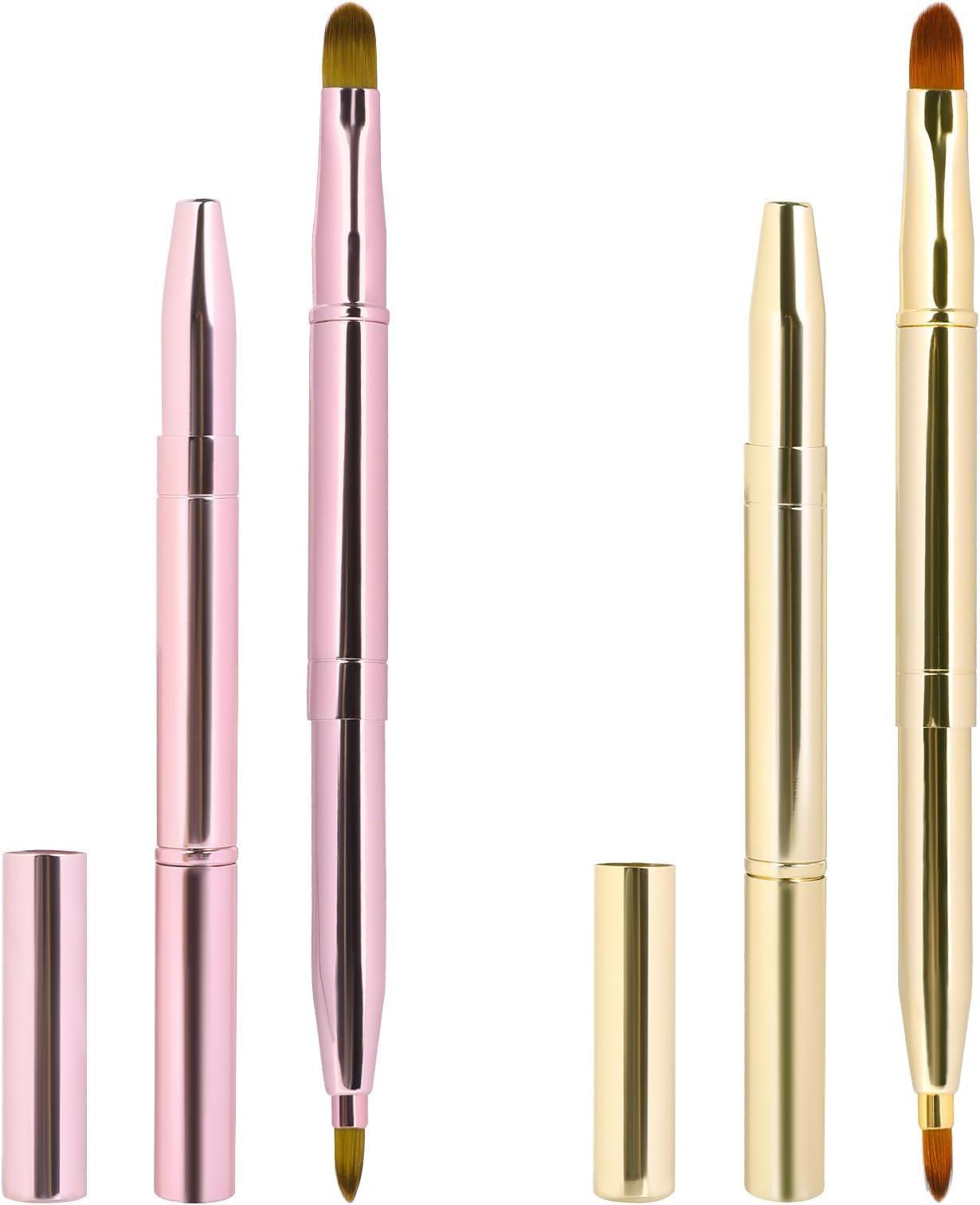2 Pack Retractable Lip Brush for Lipstick Lip Gloss Double-Ended Lip Makeup Brushes with Cap Lipstick Brush Applicator Travel