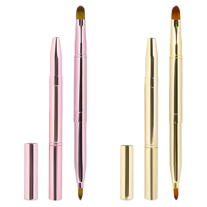Sliverdew Kit com 2 Pincéis Retráteis para Lábios, Dupla Face, com Tampa — Dourado e Rosa