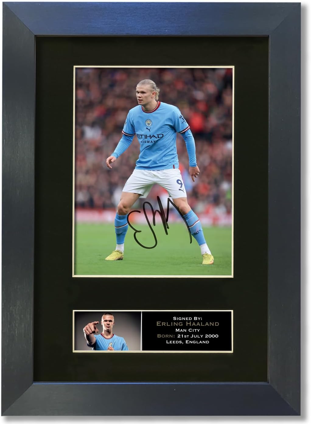 Erling Haarland Man City Signed Reproduction Autograph Mounted Photo BLACK FRAME Print A4#873