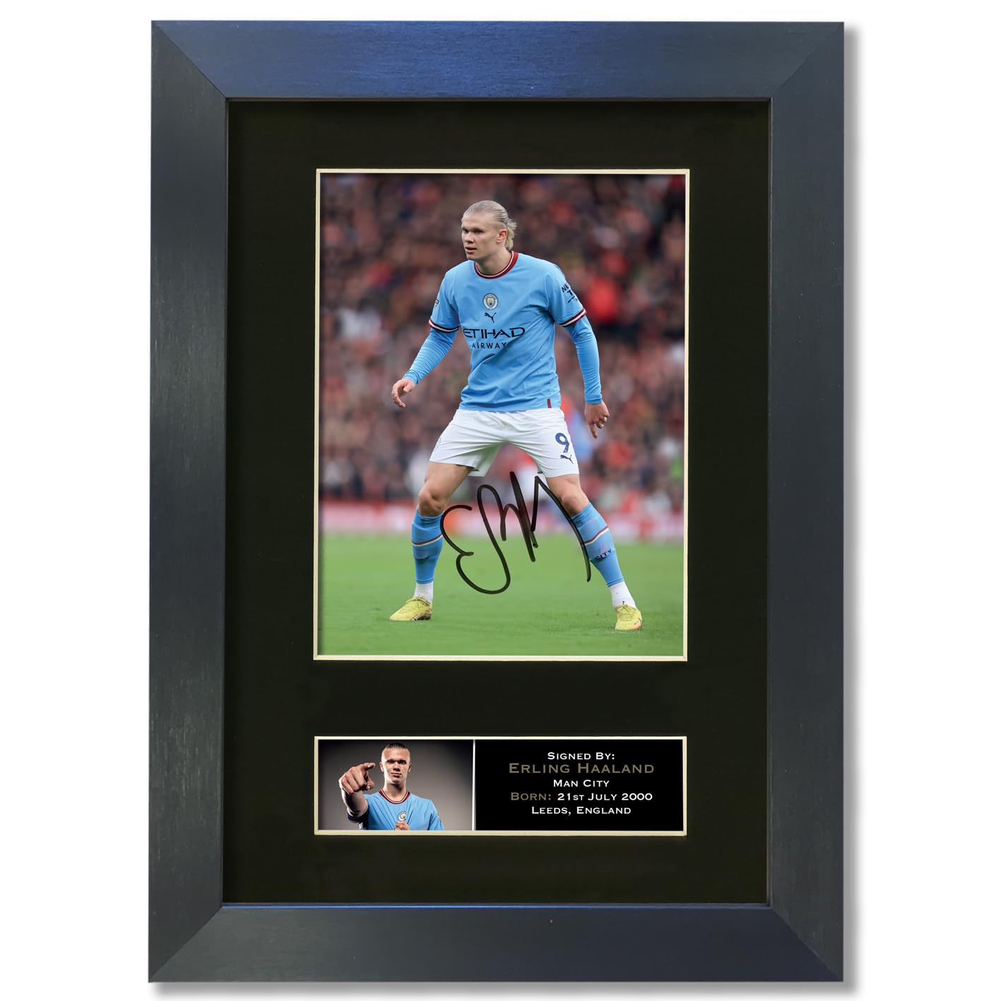 Erling Haarland Man City Signed Reproduction Autograph Mounted Photo BLACK FRAME Print A4#873