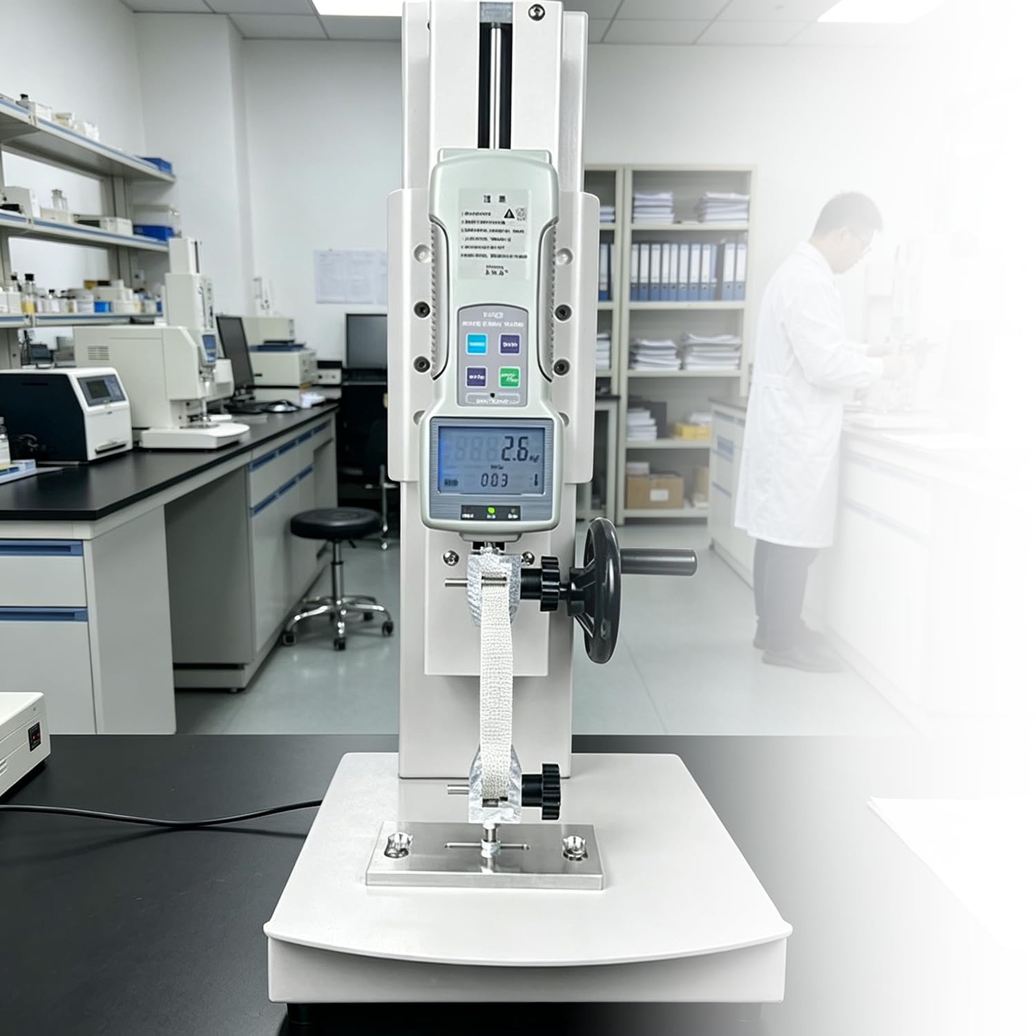 Banco di prova verticale della manovella del tester di tensione di compressione, display chiaro 300mm corsa con 5 sonde e morsetti, capacità 200N