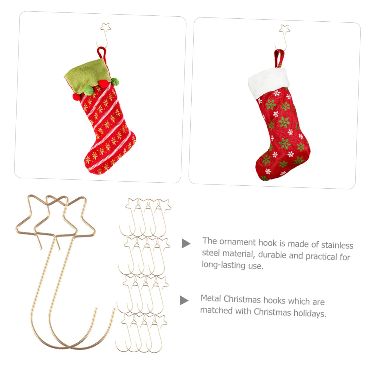 ERINGOGO 100pcs Xmas Tree Ornament Hooks Metal Wire Hooks Gold Color Stainless Steel No Tools Required Perfect for Christmas Decor