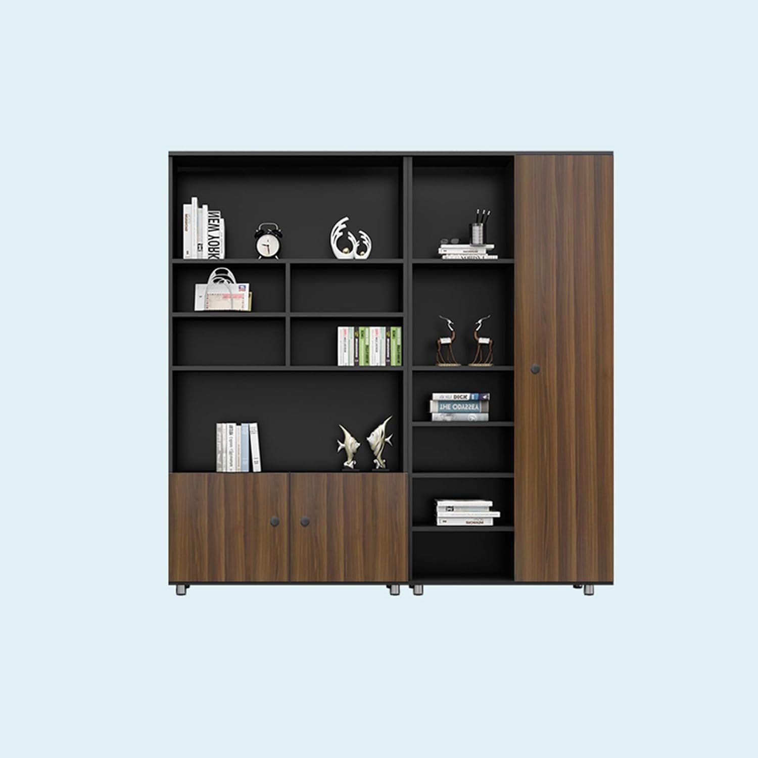 Executive Office Cabinet Set with Storage, Filing System, Bookcases and Modern Desk, Wooden (Dark Walnut, 63in)