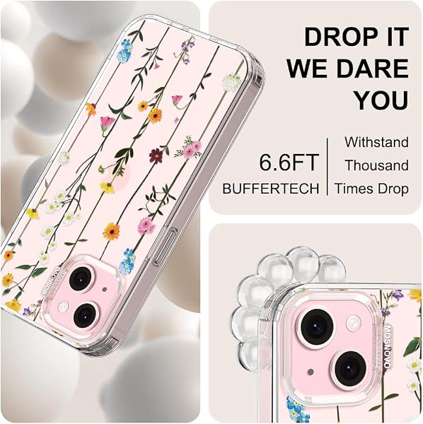 MOSNOVO Coque pour iPhone 15 Plus/iPhone 14 Plus, [Protection de Qualité Militaire 2m] [Technologie Anti-Décollage] Coque Transparente Antichoc en TPU avec Design - Fleurs Sauvages - 5