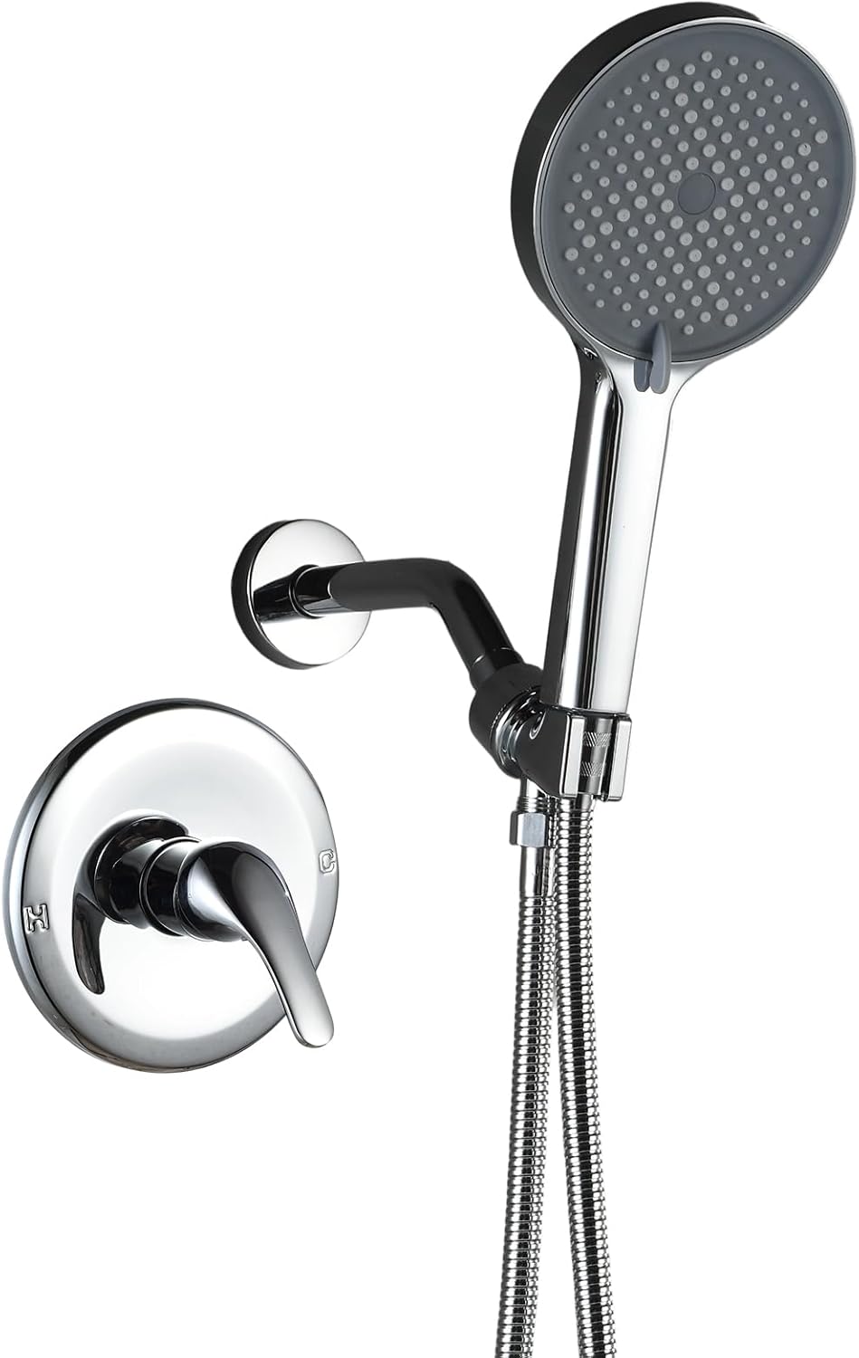 Modern Shower Head And Faucet Set Complete With Valve Shower Fixtures With 5.12Inch High Pressure Shower Headheld Trim kit Chrome
