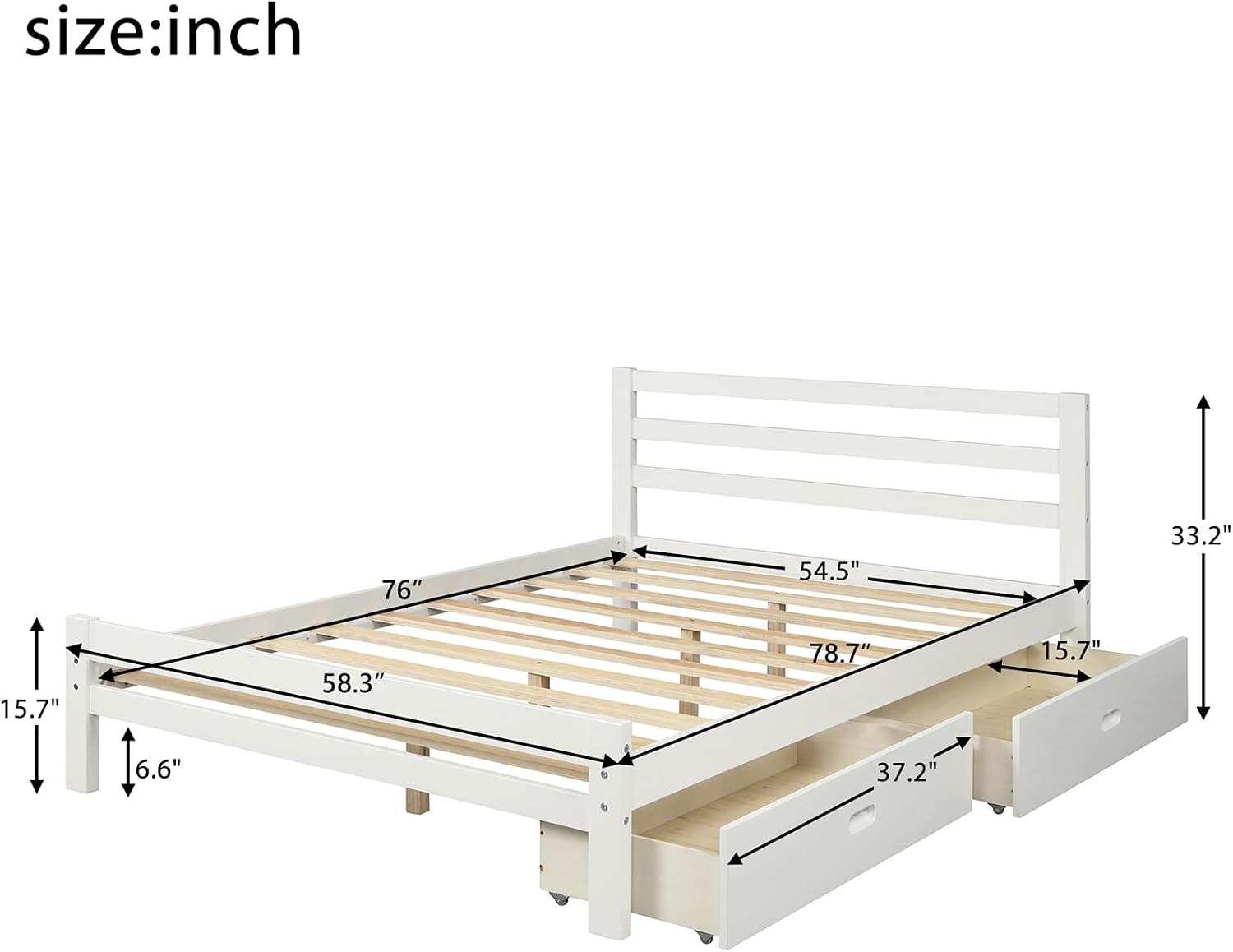 Diagram showing the dimensions of the Tensun Full Size Platform Bed