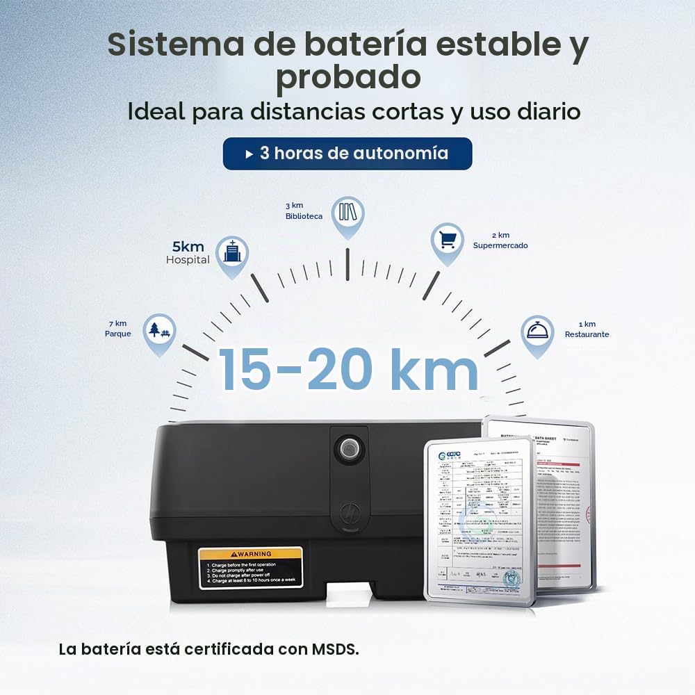 El scooter plegable S2 de movilidad para personas mayores cuenta con un asiento cómodo, manillar ajustable, batería extraíble y puerto de carga USB, con una capacidad de carga máxima de 150 kg.(azul)