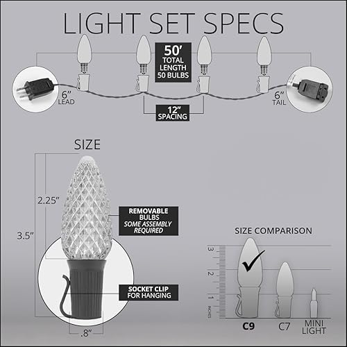 Miniatura 4 de Luces LED navideñas comerciales C9 OptiCore para exteriores  Guirnalda de luces de navidad de alta resistencia cable verde
