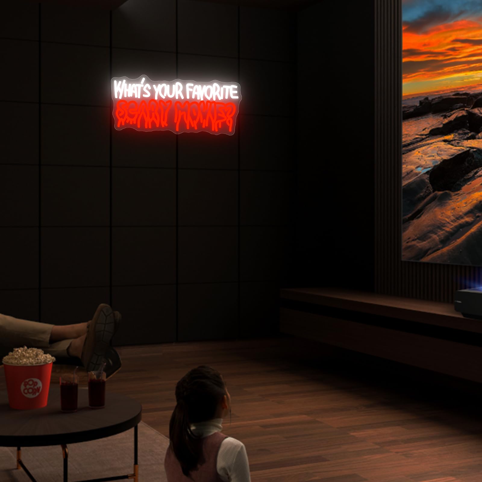 Qual è il tuo segno al neon preferito del film spaventoso, insegne al neon dei film horror per la decorazione della parete, segni luminosi gotici a LED per stanza, bar, uomo, grotta, film