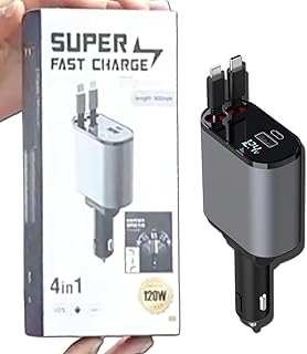 2024 New Revolt Car Charger, Revolt Car Charger, Revolt 4 in 1 Car Charger, Super Fast Charging Plug and Play, Retractable Car Charger (for iPhone+Typec)