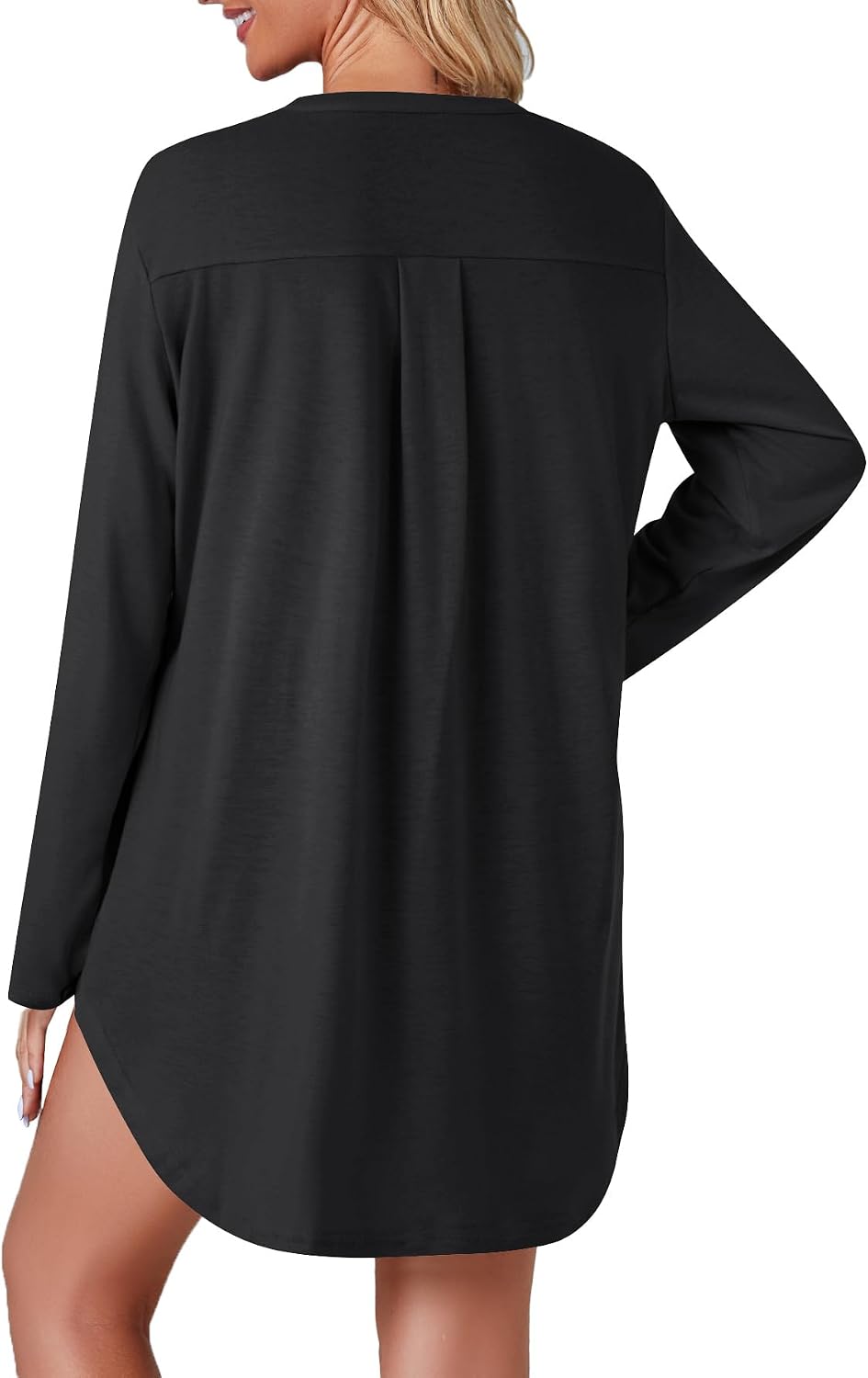 Vrtige Women's Striped Nightshirt Button Down Long Sleeve Nightdress Nightgown with Pocket