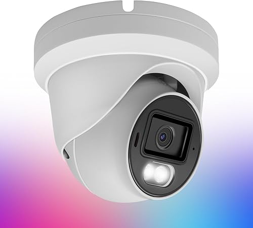 Tennoz Cámara domo de torreta IP PoE de 8MP 4K para exteriores, cámara IP de seguridad a todo color con luz dual inteligente Colorvu, conversación