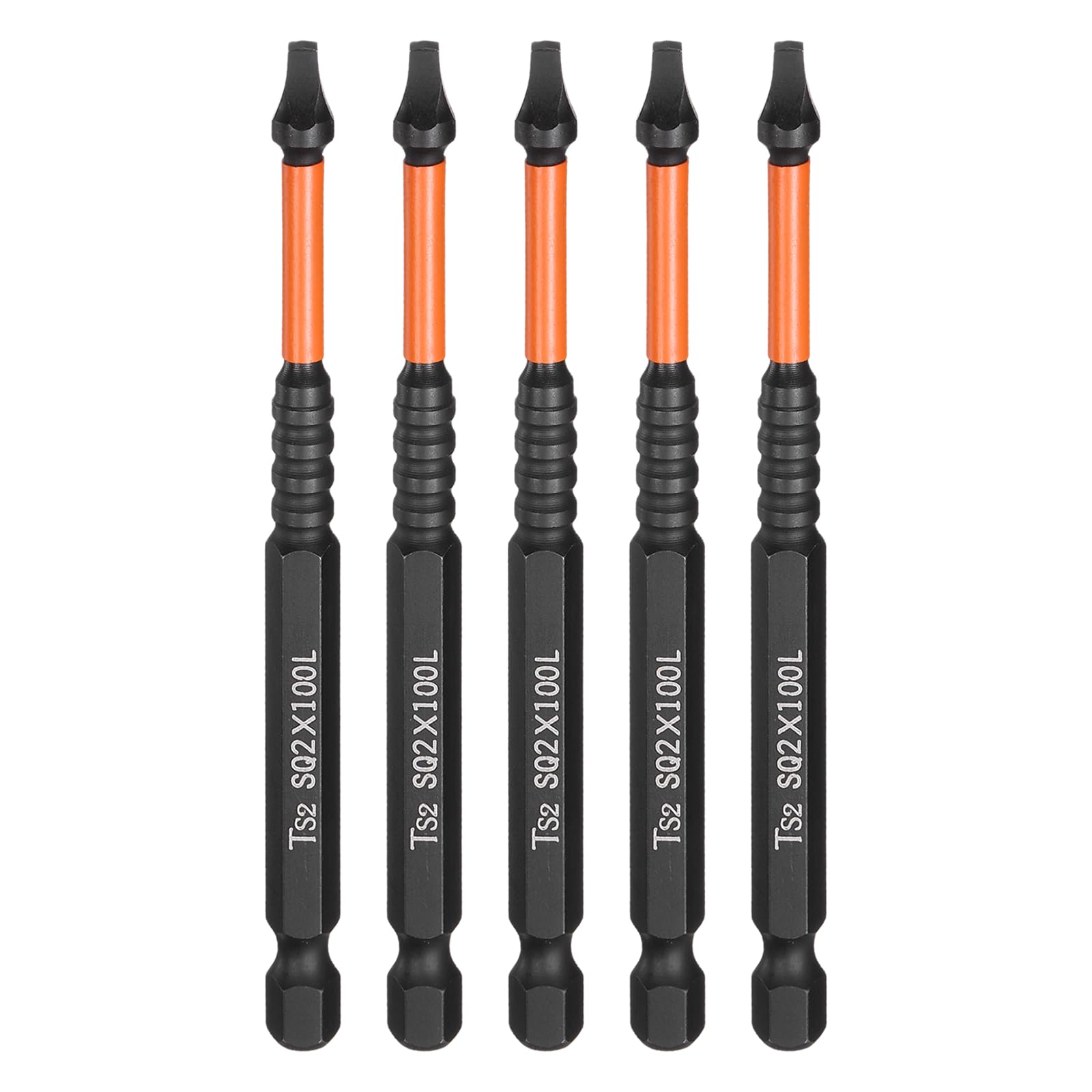 sourcing map 5pcs Square Head Screwdriver Bits 1/4" Hex Shank SQ2 Magnetic Head 4" Length S2 Steel Screw Driver Drill Bit for Repair Work Electric Screw Driver