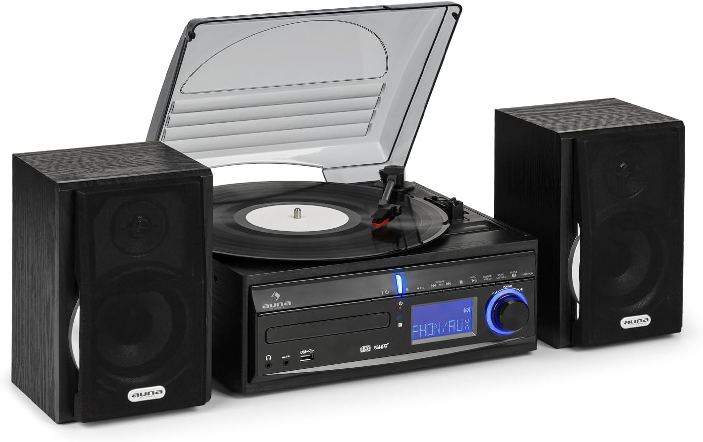 auna MGDS2 HiFi Stereoanlage, Plattenspieler mit Lautsprecher