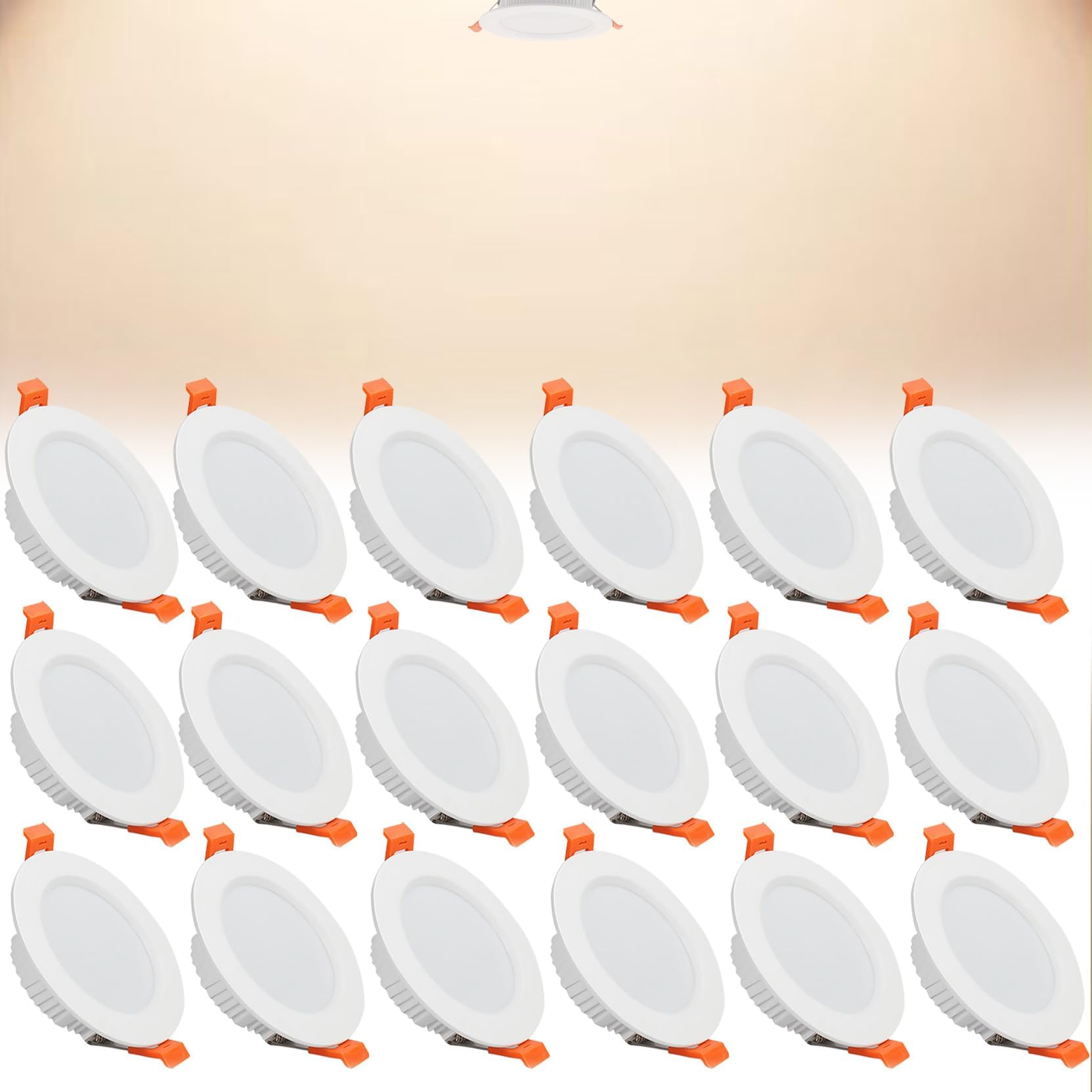 7W LED Recessed Ceiling Spotlights, 4000K Neutral White Ultra Slim Panel Light, Cut Φ80-90mm, AC110-240V Round Downlights for Living Room Office, 18 Pack