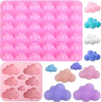 2 PCS Cloud Silicone Mold Cloud Shape Chocolate Molds Silicone Candy Molds Mousse Fondant Mould 3D Fondant Cake Food Jelly Drop Glue Mold Soap Molds Non-Stick Cloud Moldsfor Kitchen DIY Baking Tools