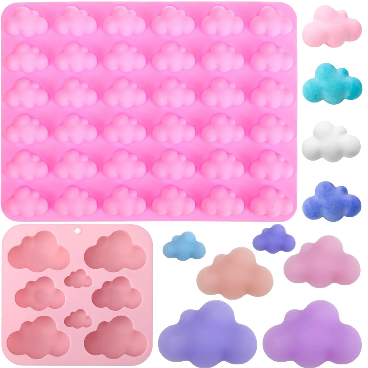 2 PCS Cloud Silicone Mold Cloud Shape Chocolate Molds Silicone Candy Molds Mousse Fondant Mould 3D Fondant Cake Food Jelly Drop Glue Mold Soap Molds Non-Stick Cloud Moldsfor Kitchen DIY Baking Tools
