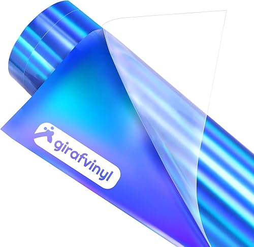 GIRAFVINYL Vinilo holográfico de transferencia de calor de color morado claro arcoíris de 12 pulgadas por 6 pies, vinilo HTV para camisetas,