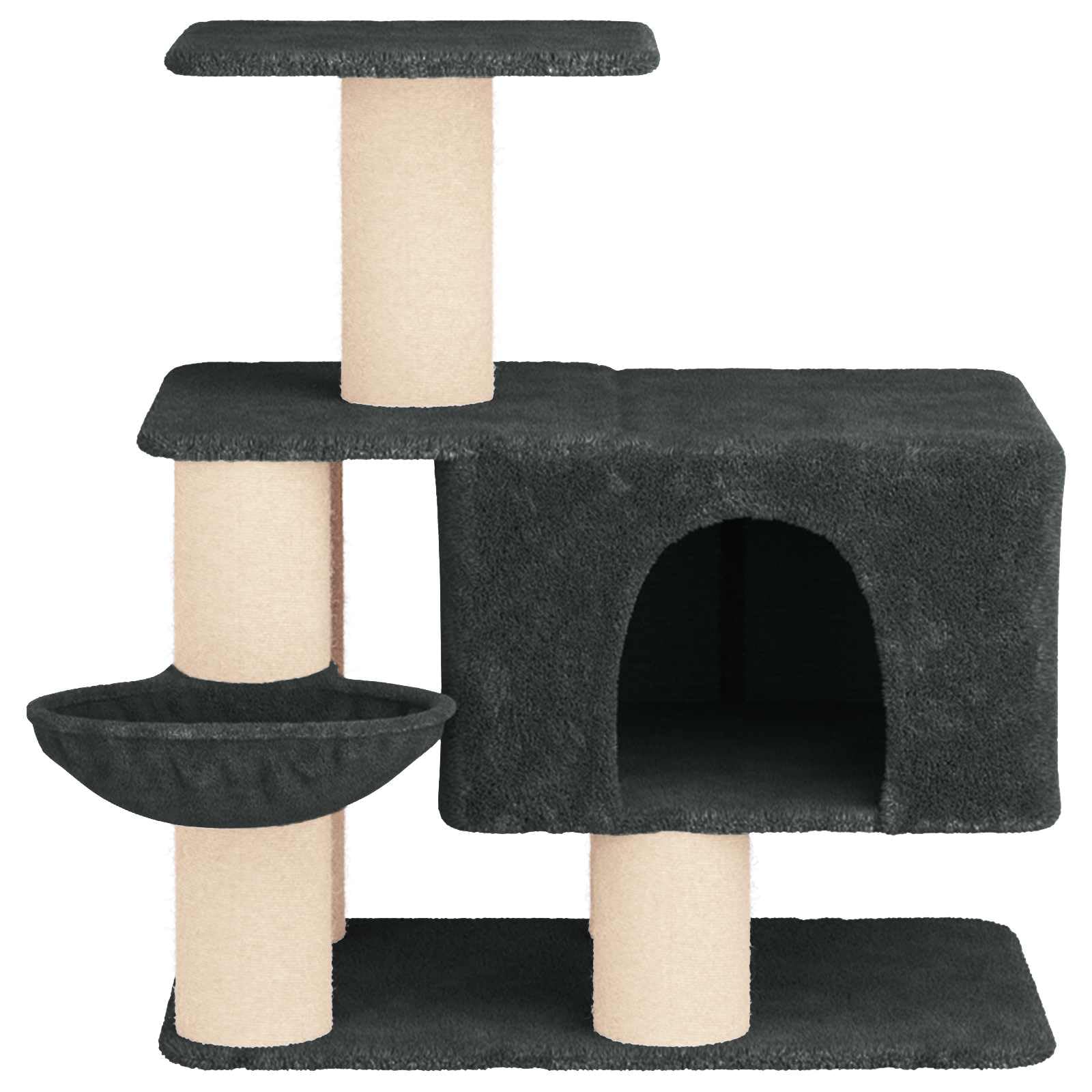 Árbol para gatos con columnas rascadoras de sisal, color gris oscuro, 96 cm de alto, rascador con cueva para gatos y plataformas de observación de madera y felpa para gatos, parque