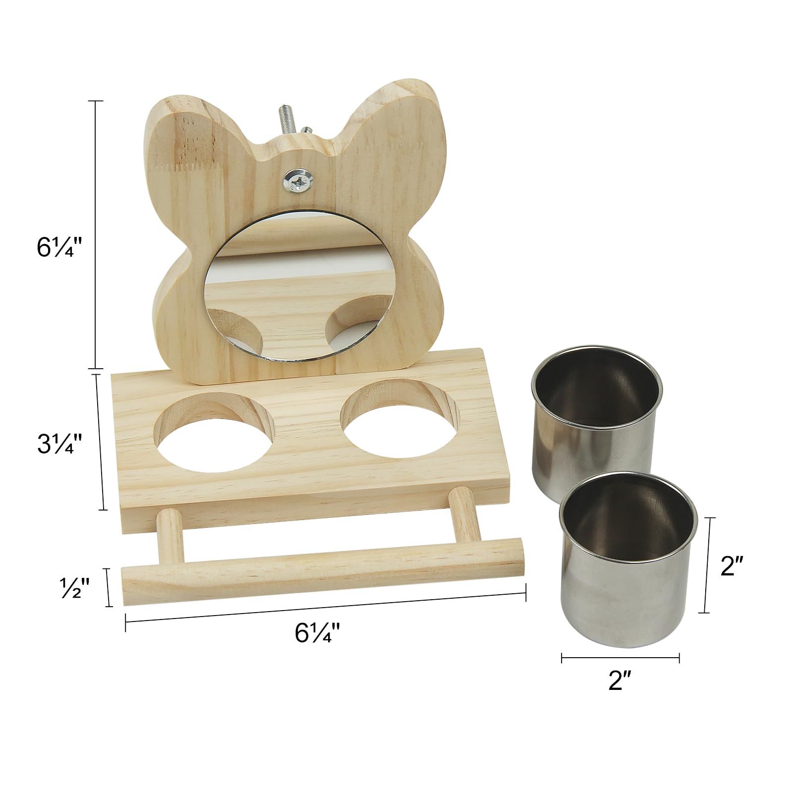 Porssaut Parrot Wooden Playstand with Mirror and Feeding Cups, light brown - Image 3
