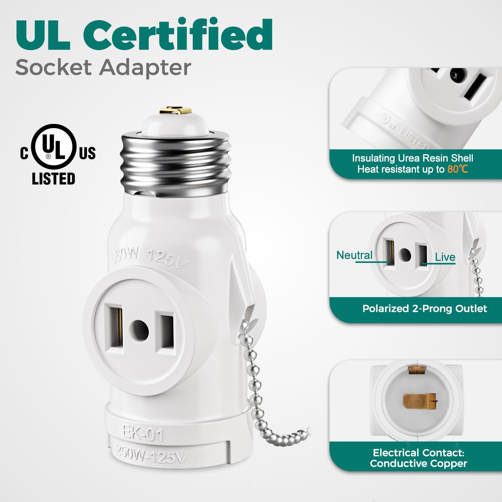 E26 Light Socket to Outlet Adapter - 2 Pack -6