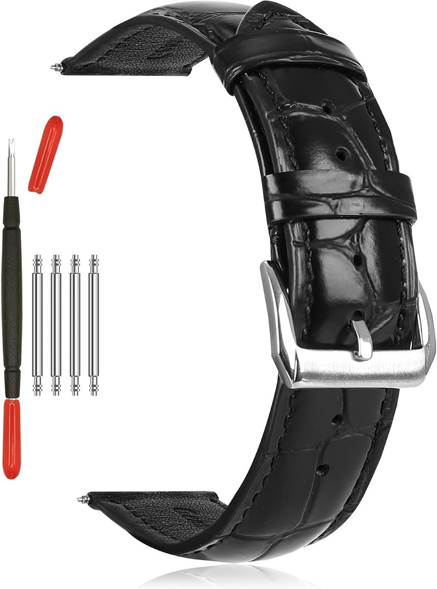 Correas de reloj de cuero XL para hombre: correas de reloj de repuesto de piel de becerro ajustables extralargas, pulseras de reloj de grano de cocodrilo en relieve