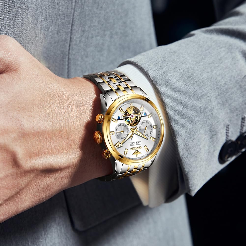 OLEVS Watches for Men Stainless Steel Business Dress Large Easy to Read Analog Watch Waterproof Luminous Casual Luxury Men Watch