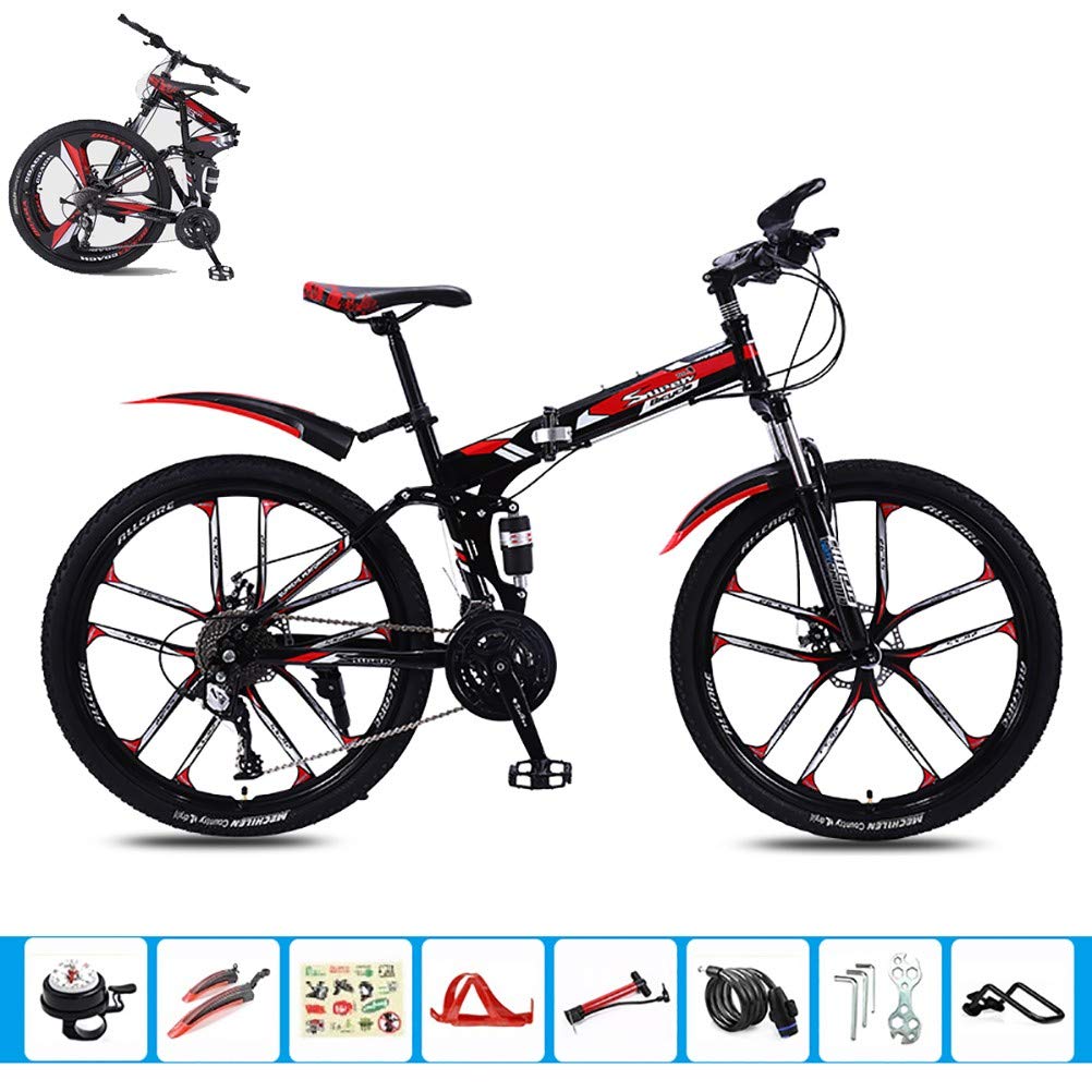 Pliable Vélos de Montagne,26Inch 21 Vitesses Léger Adulte Folding Bike avec Double Frein à Disque,Cadre en Acier Carbone VTT Vélos pour Homme et Femme