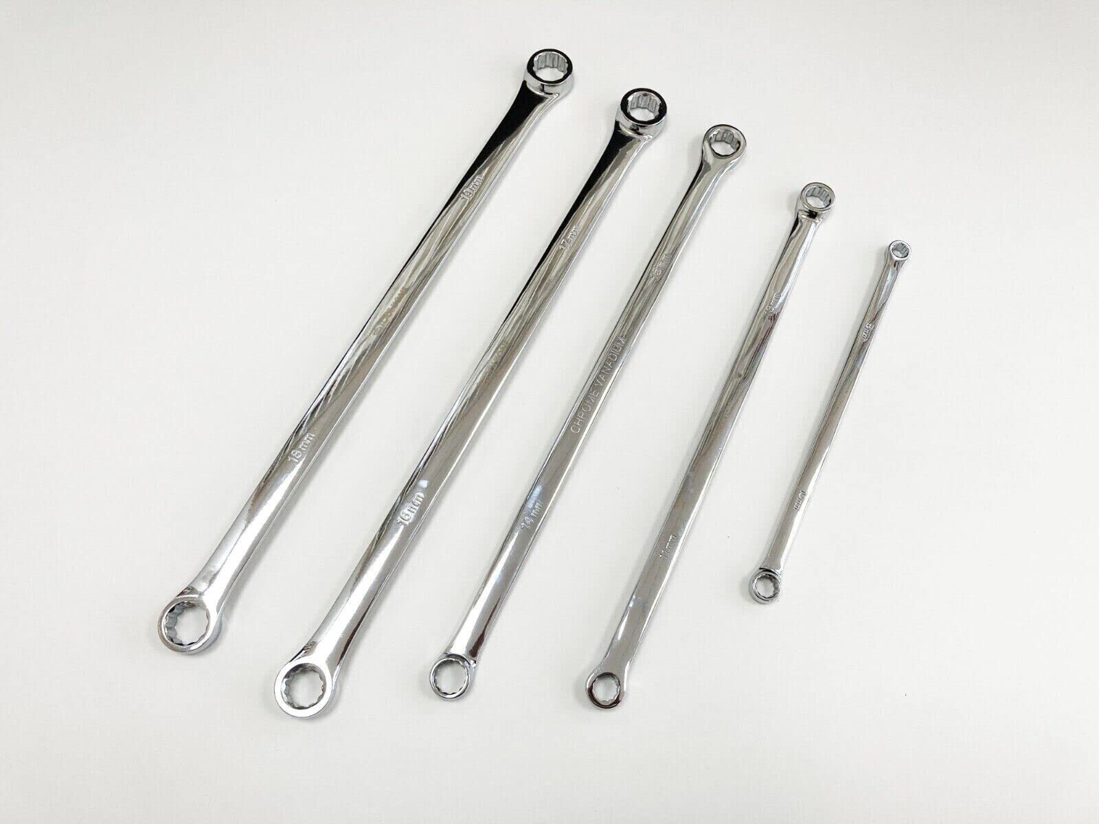 Dunnet Tools 5pc Extra Long Ring Spanner Long Reach Spanners 12 Point Wrench 8mm-19mm Set Mechanic Hand Tools Professional DIY Long Neck Tool Set Wrench Set