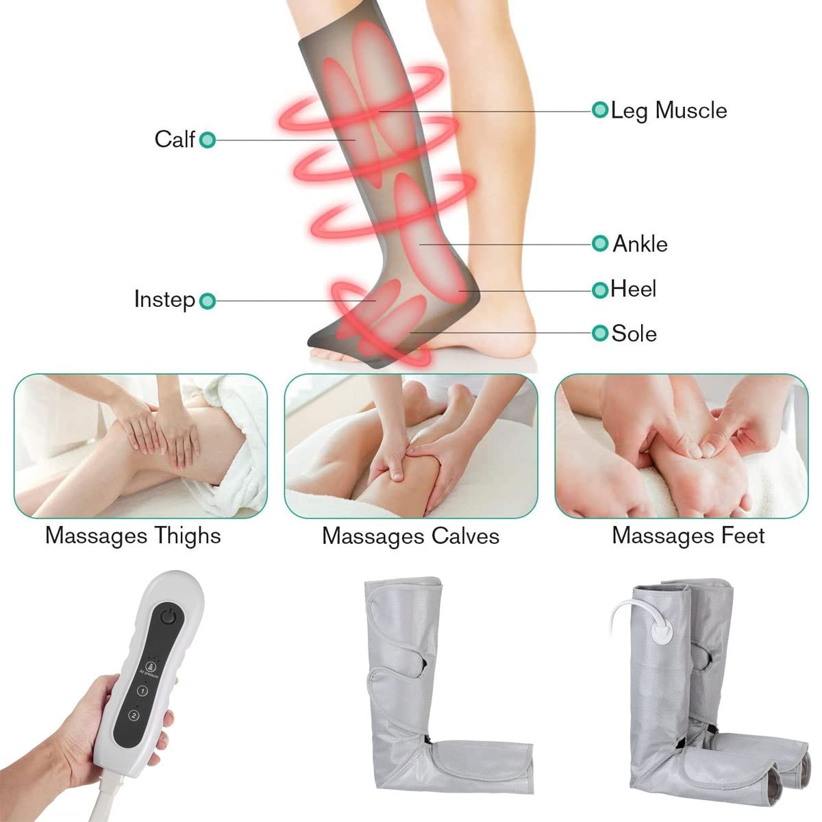 Massaggiatore per gambe e piedi a compressione d'aria, Massaggiatore per gambe per circolazione e rilassamento, Fasce per gambe di grandi dimensioni Uso domestico Aiuta a rilassare le gambe, Regali