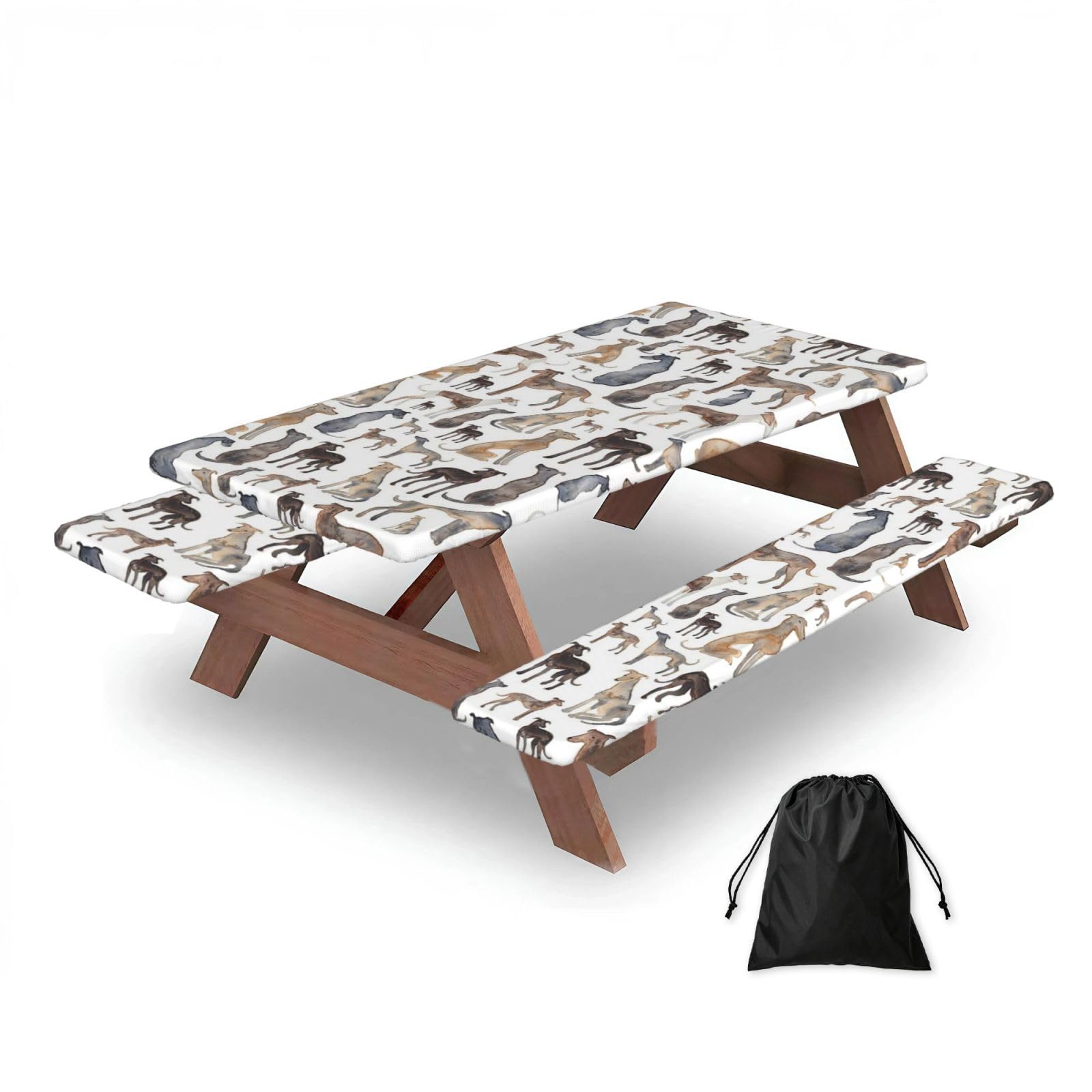 Dopklna As Picture Greyhounds Wippets And Lurcher Dogs, Picnic Table Cover With Bench Covers -Waterproof Elastic Fitted Tablecloth For Garden Camping Patio 76X152cm