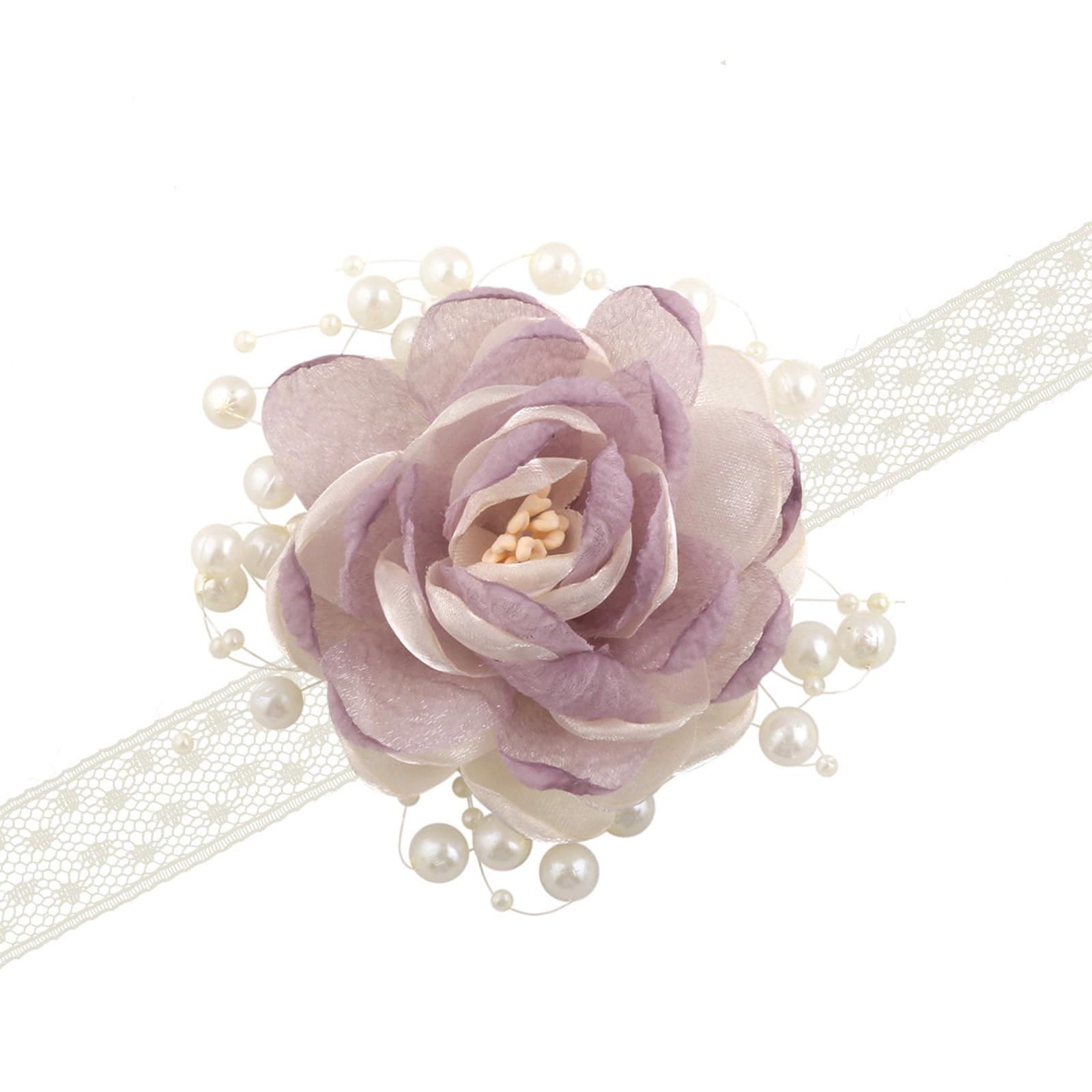 Msioytog Pearl & Lace Wrist Corsage with Organza Flowers for Bride Bridesmaid Wedding Reception Jewelry Wedding Wrist Flower
