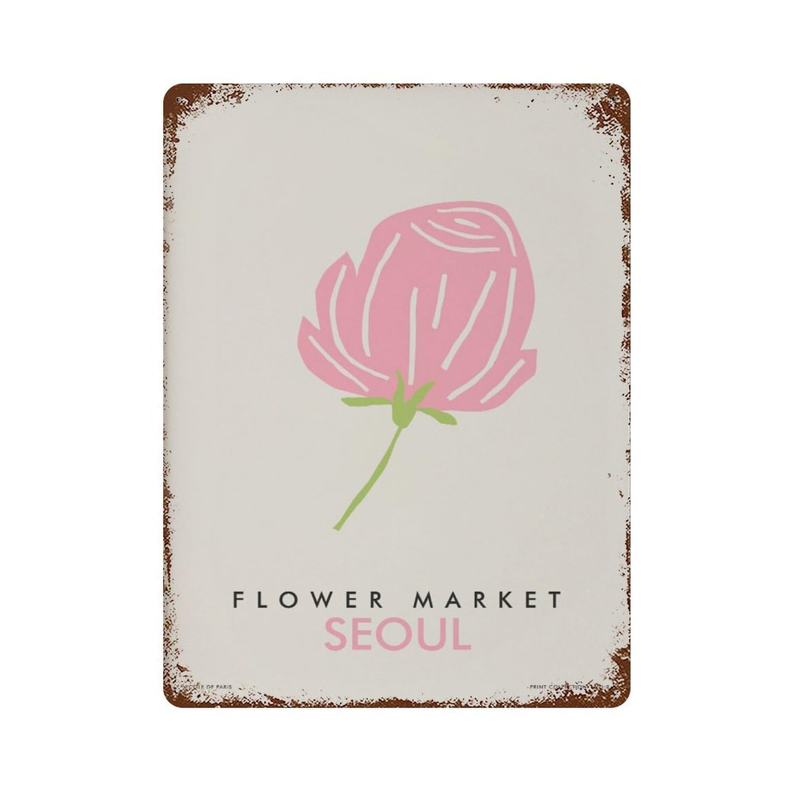 xiaoxiaoshen Seoul Flower Market Danish Pastel Home Decor Wall Decor Art Metal Tin Poster Modern Home Decor Art Home Bar Shop Decorations Vintage Sign 40x30cm