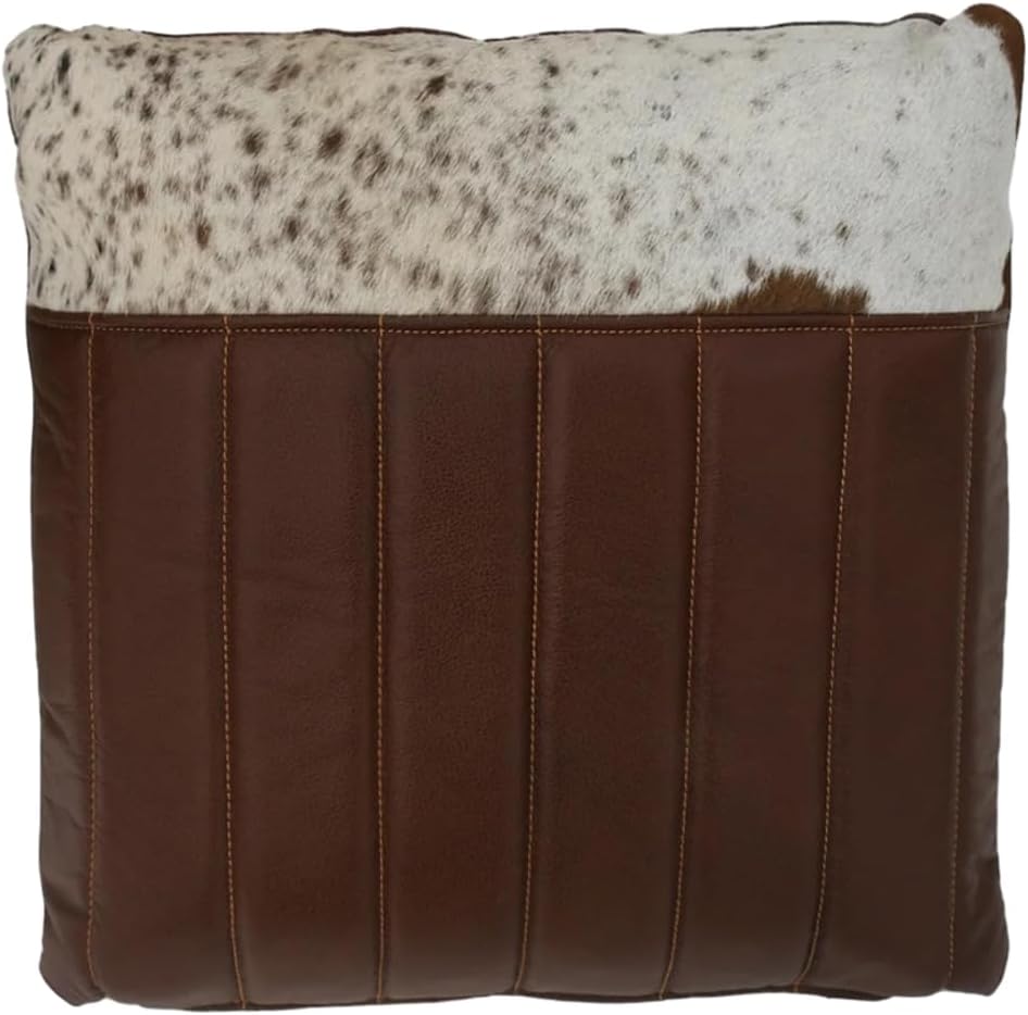 Brown Hair-On Leather Throw Pillow 100% Original Leather Cushion Size 20"" X 20"" Cover and Insert(Polyester Filling), Pack of 2, ICC22-20