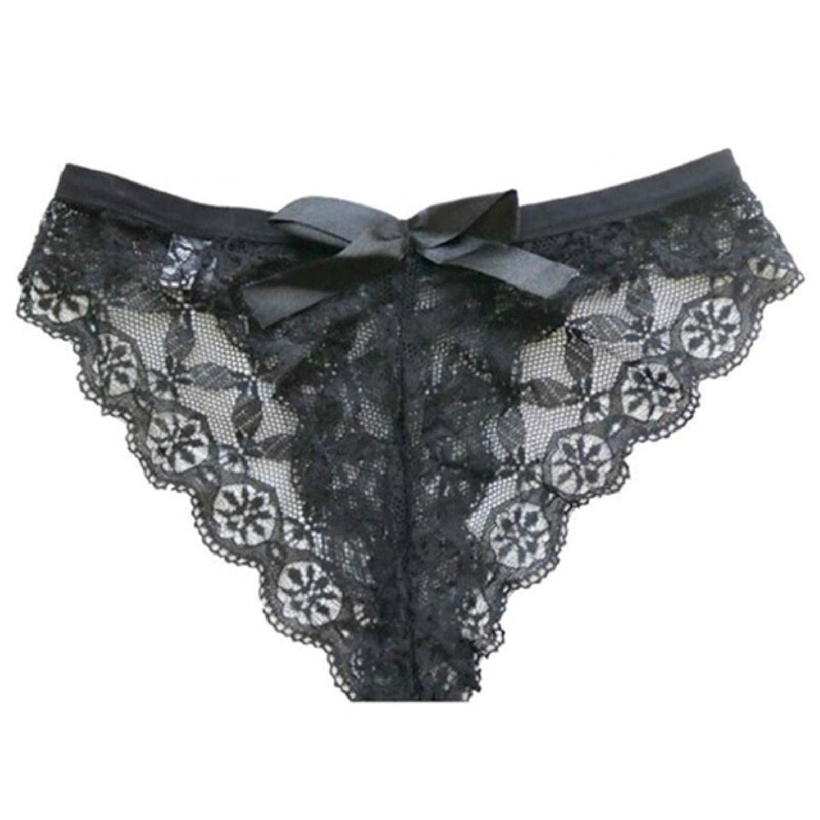 Cookoe Black Lace Sexy Panties Open Crotch Cutout Erotic Lingerie Underwear Transparent Thongs Briefs See Through Slit Dress