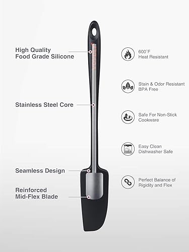 Miniatura 4 de Paquete de espátula de silicona de mango largo, espátula pequeña de silicona, mini juego de espátula, espátula raspadora de tarro negro y cuchara de