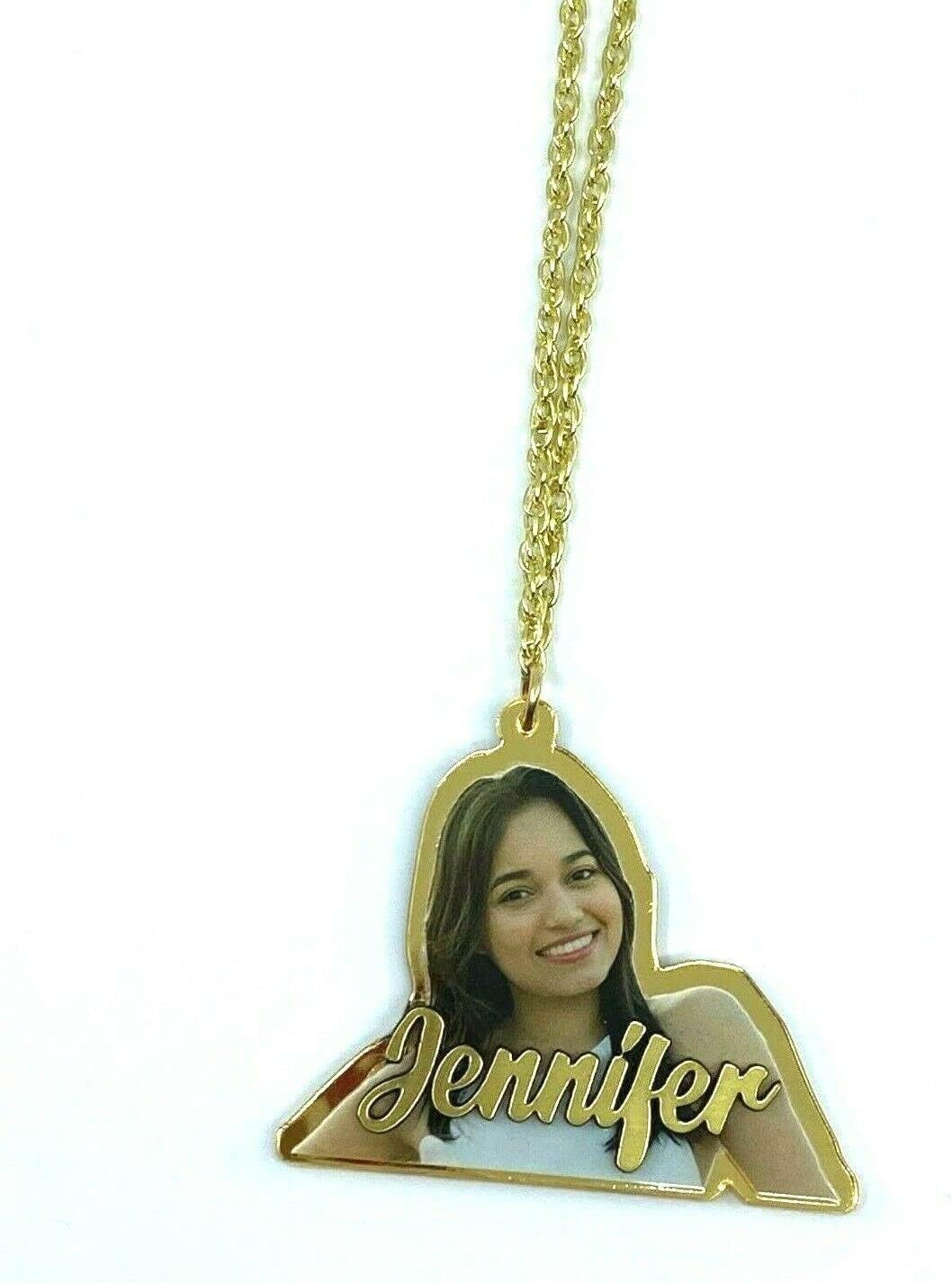 MIRROR MANIA All New Your Own Picture Photo UV Printed on Premium Clear Acrylic Nameplate Necklace Pendant Personalized Free Laser Cut Any Name Custom With Silver or Gold Choice Chain- WOW!