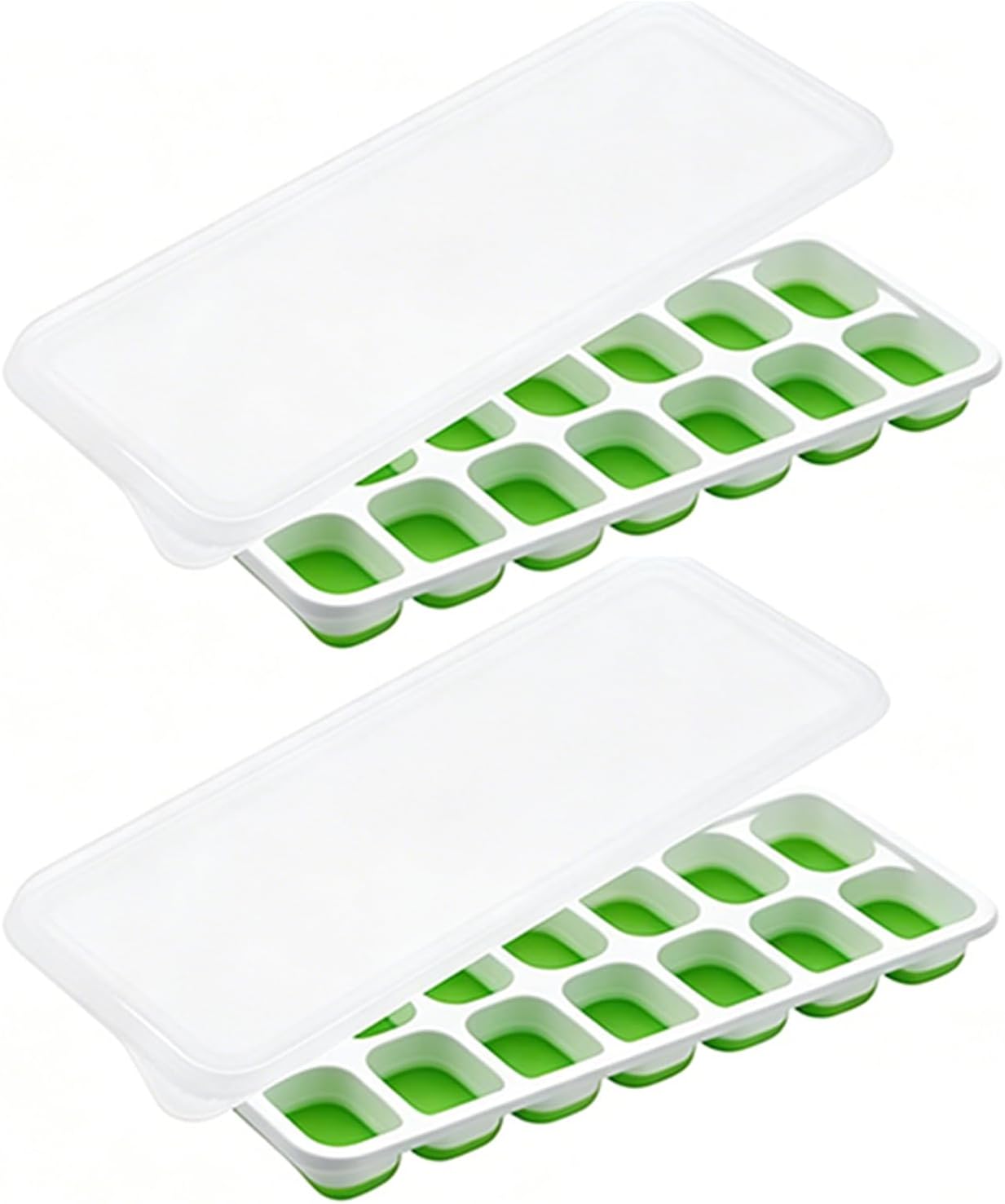 2 Packs 28 Cubes Silicone Ice Cube Trays with Lids - Easy Release Flexible Ice Molds for Freezer, BPA Free Stackable Ice Making Trays(Green)