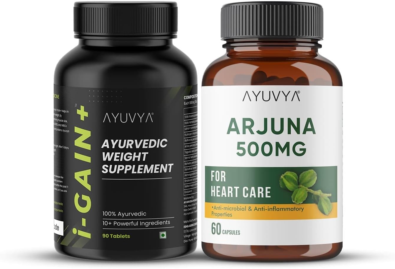 Ayuvya i-Gain+ & Brahmi Capsules Combo | i-Gain+ for Muscle Mass, Digestion & Weight Gain | Brahmi for Cognitive Functions and Reducing Stress & Anxiety