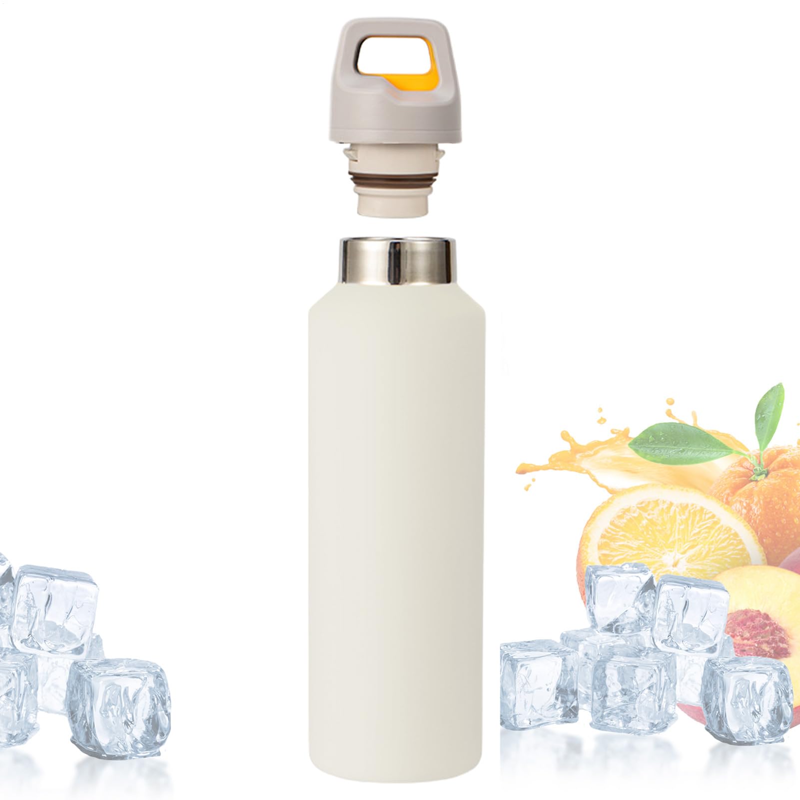 Botella aislante, vaso de acero inoxidable con asa, termo de hidratación a prueba de fugas, conservación de líquidos fríos y calientes, equipo de ciclismo, correr, senderismo, color plateado