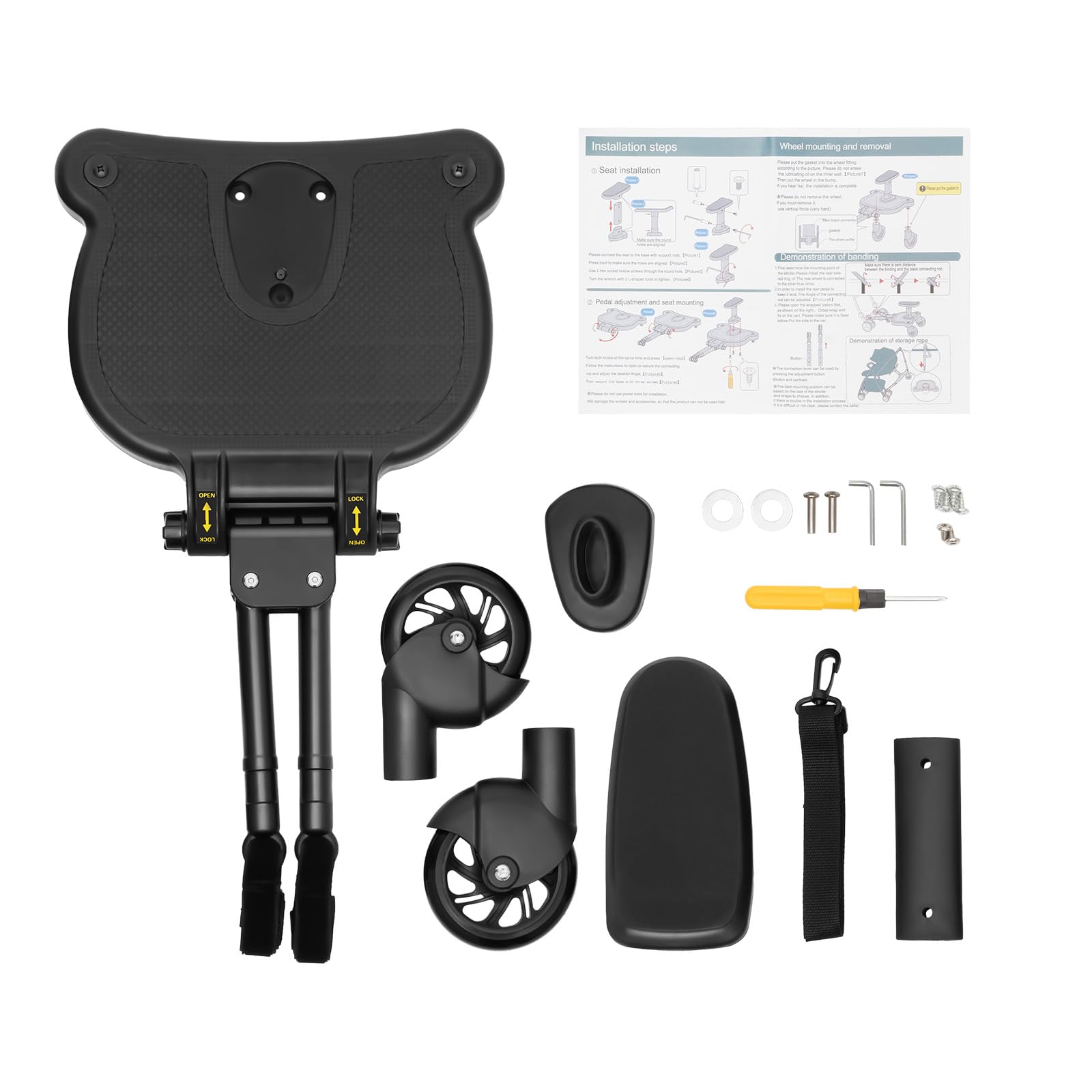 Passeggino con sedile – Pedana – Design a due ruote a 360° – Supporto universale per passeggino, accessori per passeggino, adatto per ogni passeggino