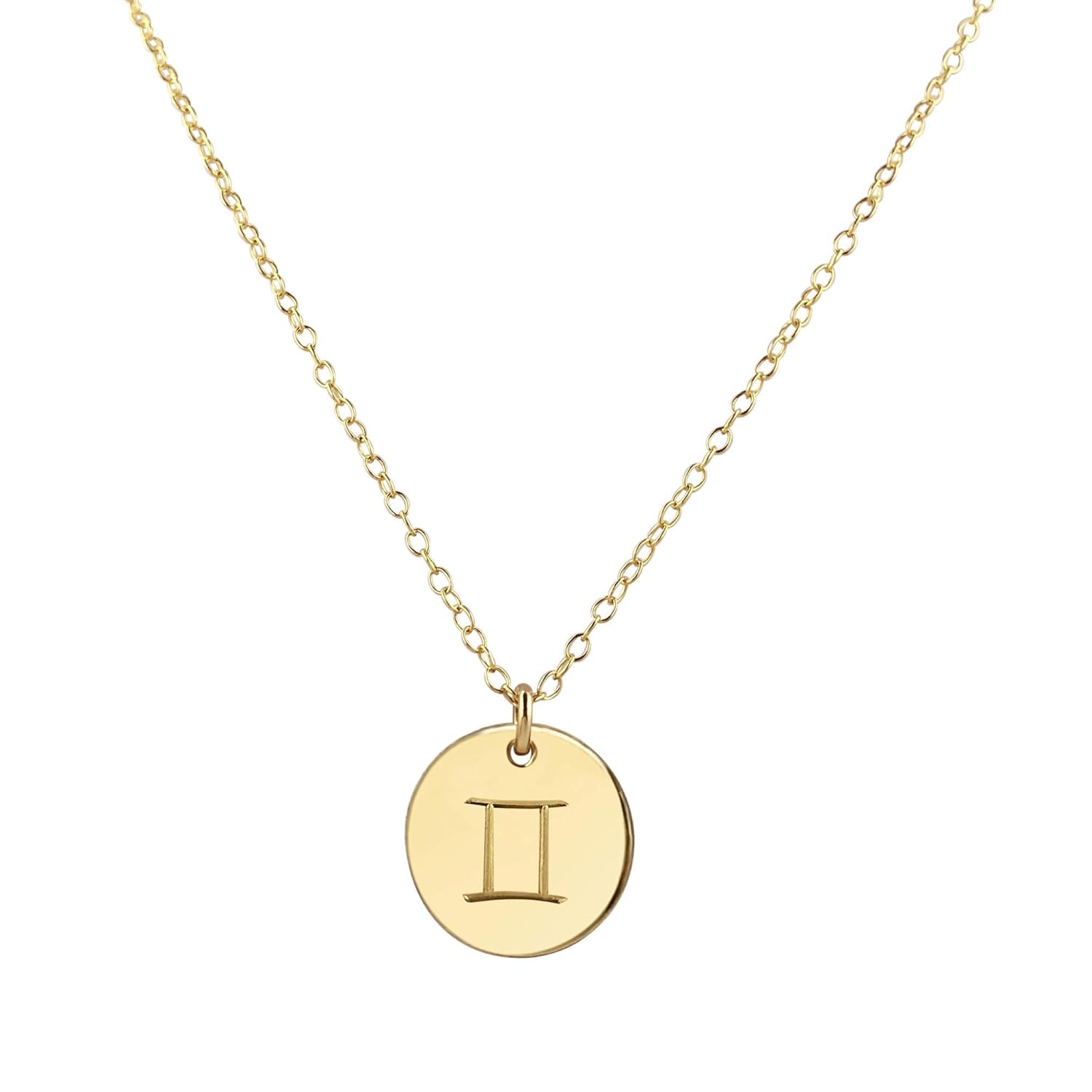 Handmade Gold Gemini Necklace, 16-18" Adjustable, Astrology Jewelry with Zodiac Sign Medallion Pendant, May, June Birthday Gift for Woman, Girl, Teen, Friend, Daughter, Good Luck Charm